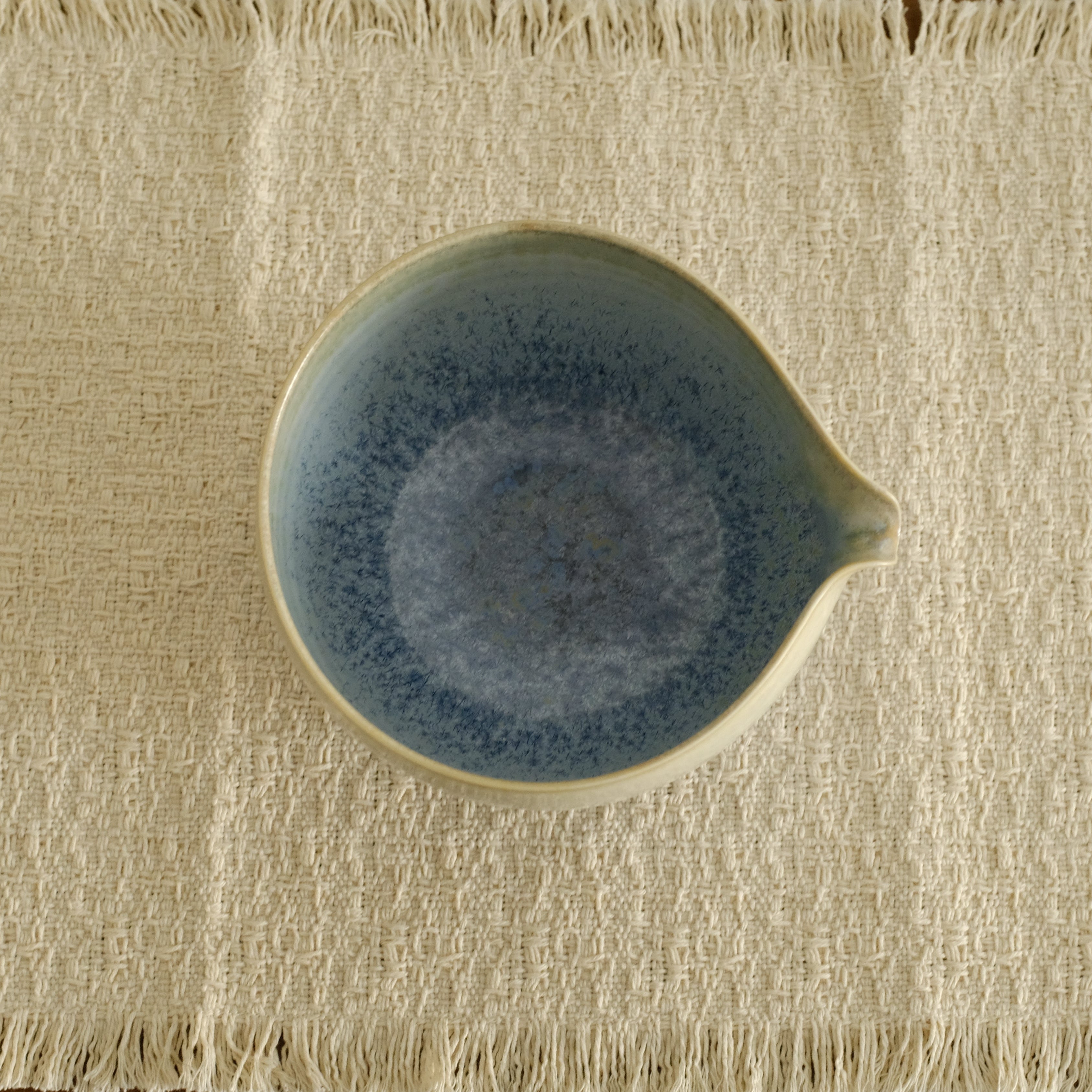 PG Handmade Blue Frozen Winter Lake Matte Glaze Katakuchi Chawan Matcha Bowl