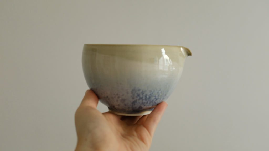 PG Handmade Blue Frozen Winter Lake Matte Glaze Katakuchi Chawan Matcha Bowl