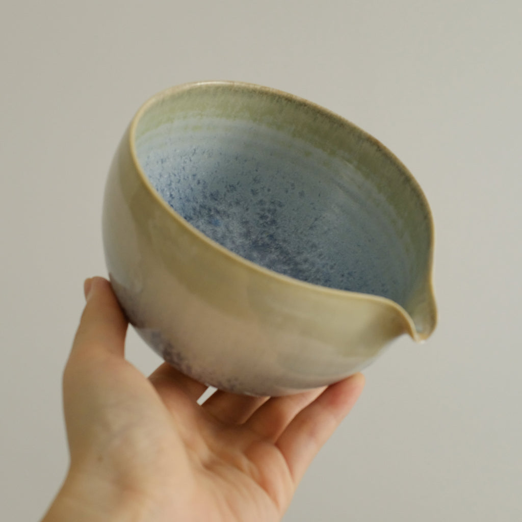 PG Handmade Blue Frozen Winter Lake Matte Glaze Katakuchi Chawan Matcha Bowl