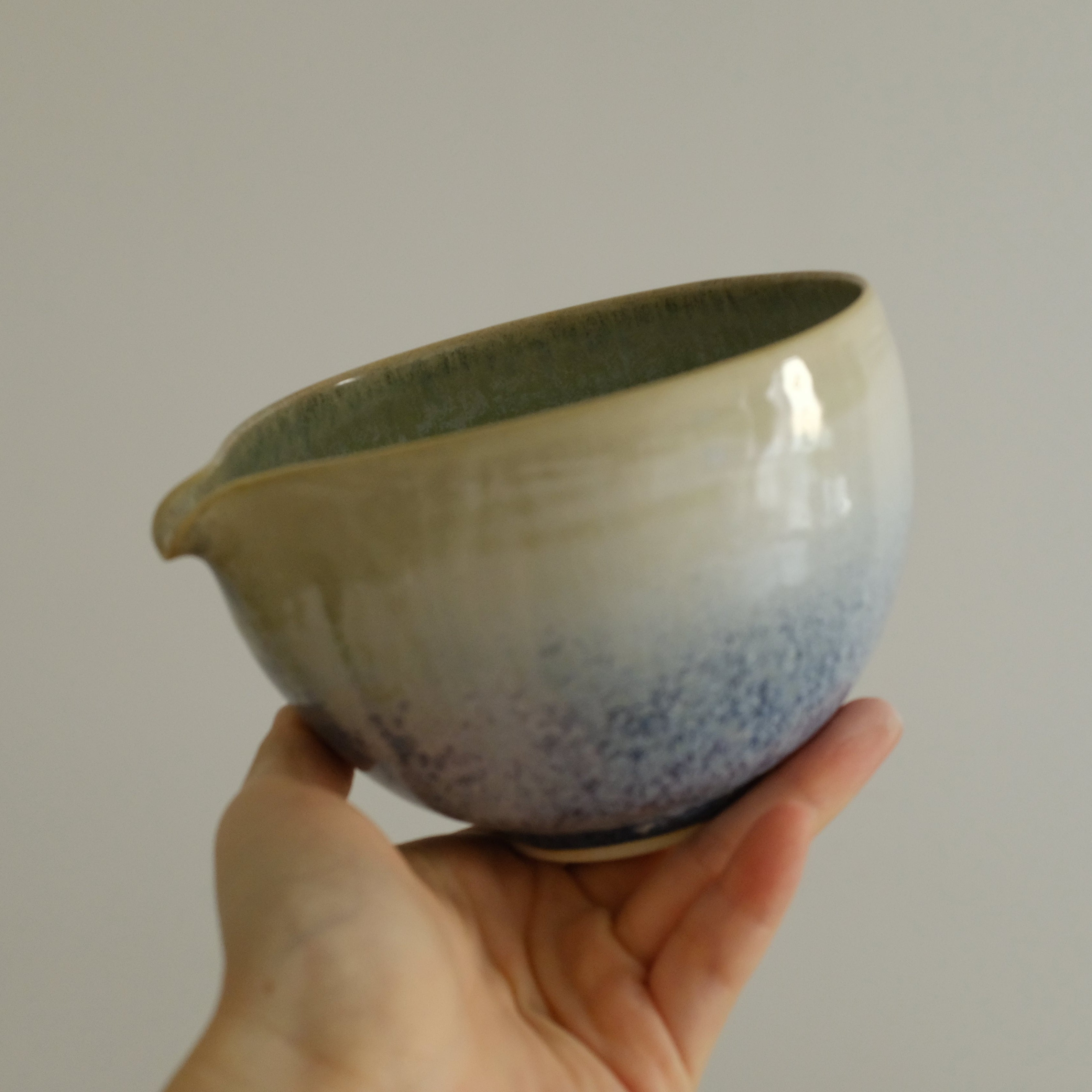 PG Handmade Blue Frozen Winter Lake Matte Glaze Katakuchi Chawan Matcha Bowl