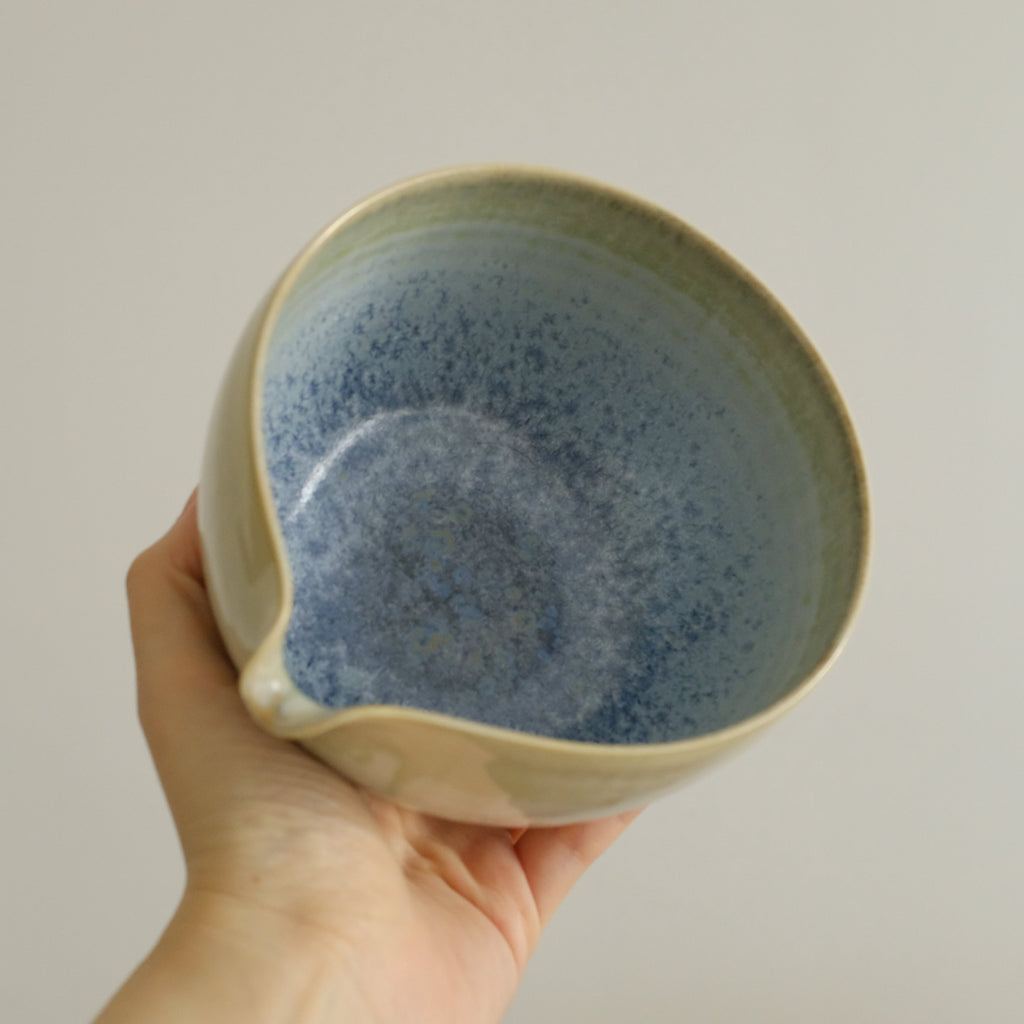 PG Handmade Blue Frozen Winter Lake Matte Glaze Katakuchi Chawan Matcha Bowl