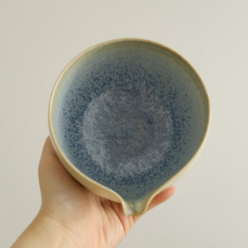 PG Handmade Blue Frozen Winter Lake Matte Glaze Katakuchi Chawan Matcha Bowl