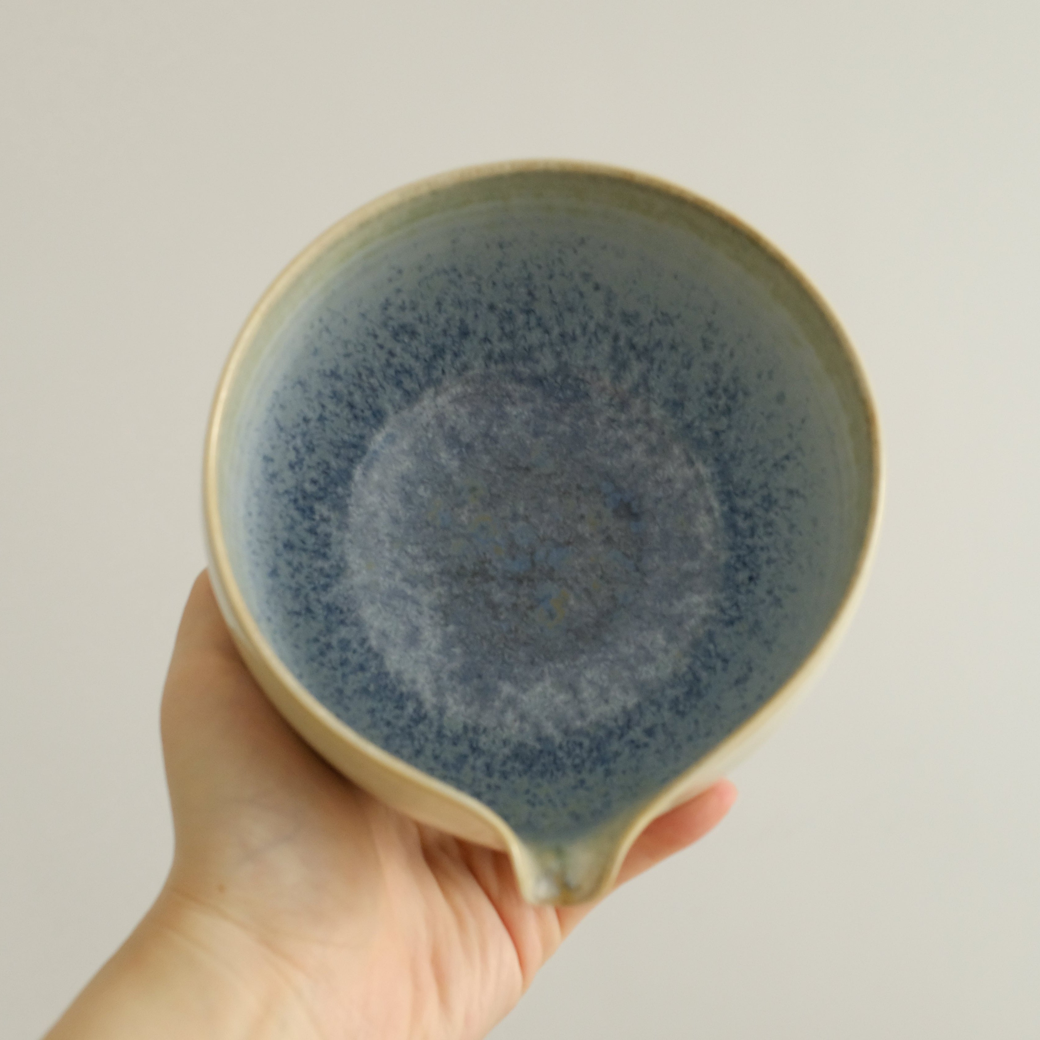 PG Handmade Blue Frozen Winter Lake Matte Glaze Katakuchi Chawan Matcha Bowl