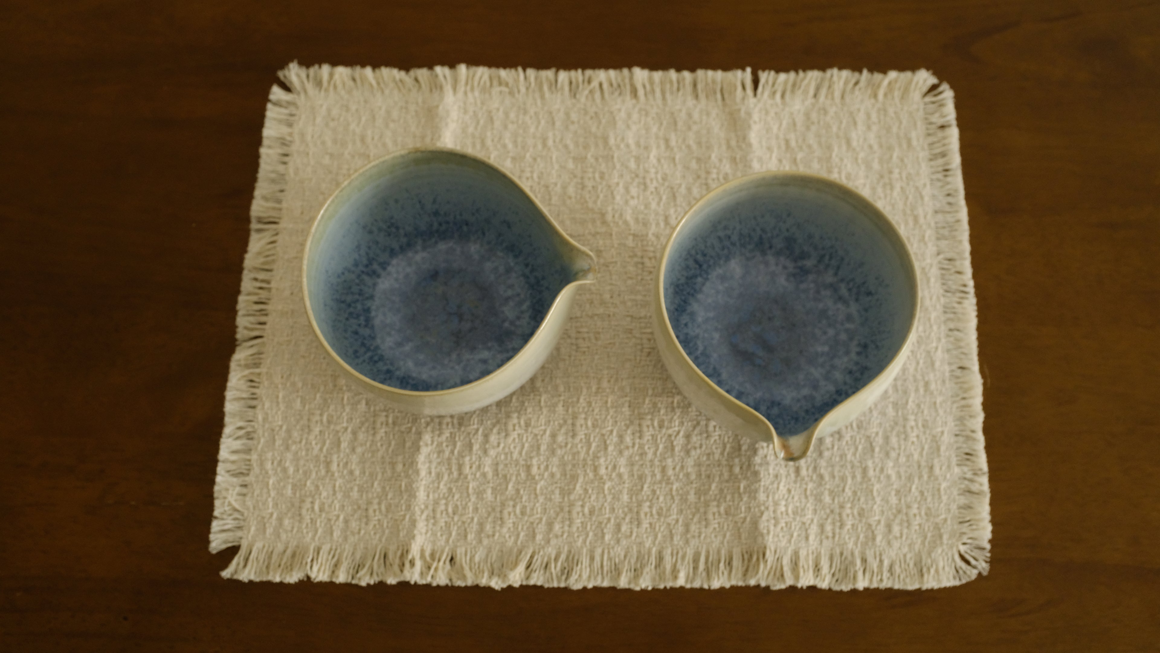 PG Handmade Blue Frozen Winter Lake Matte Glaze Katakuchi Chawan Matcha Bowl