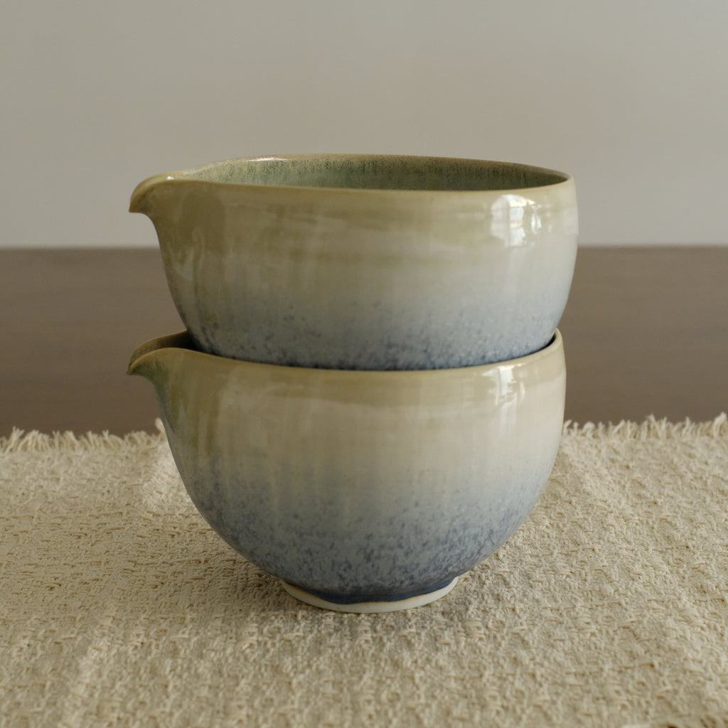 PG Handmade Blue Frozen Winter Lake Matte Glaze Katakuchi Chawan Matcha Bowl