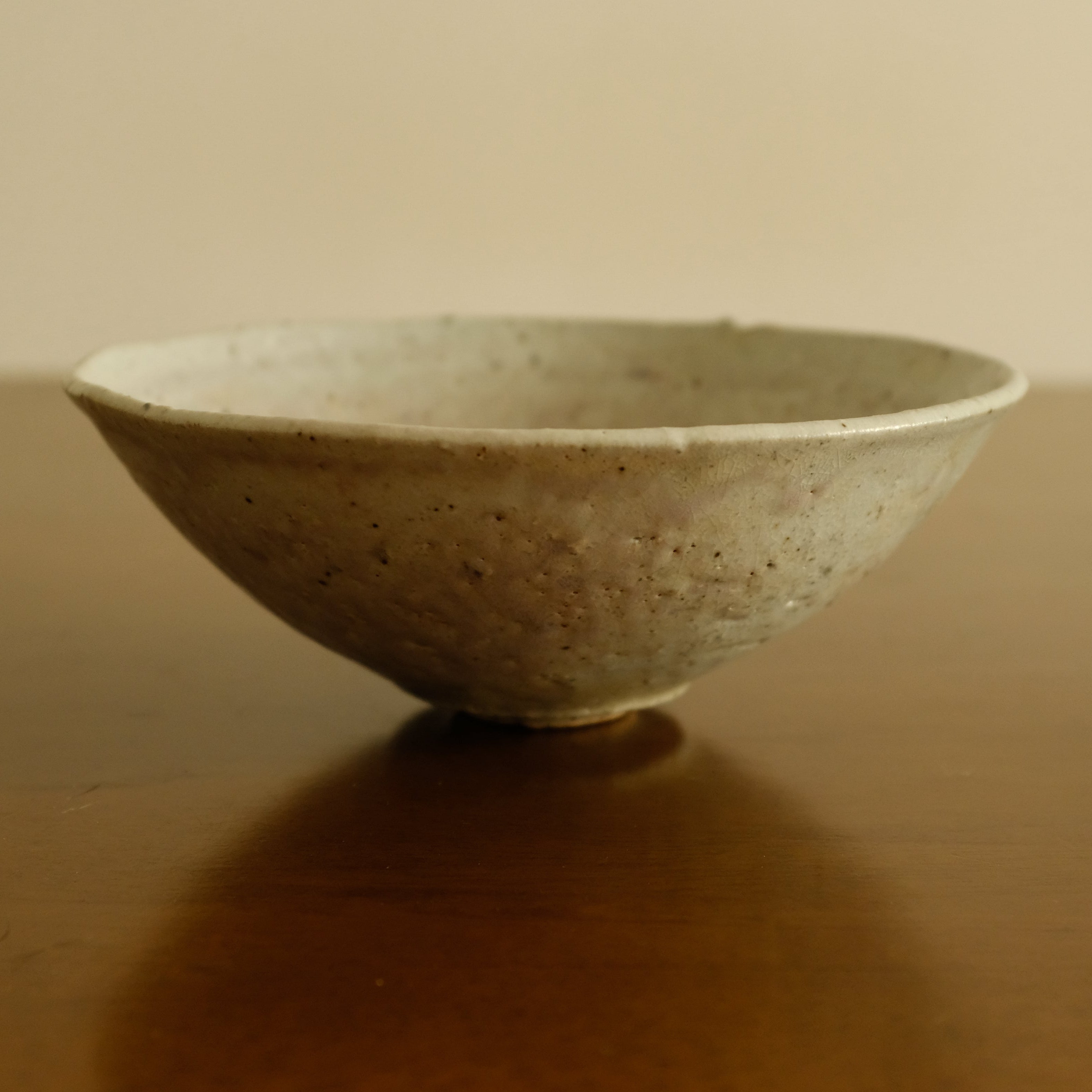 Qian Pin Fan Handmade Pink Green Textured Flared Bowl Powdered Glaze Ceramic