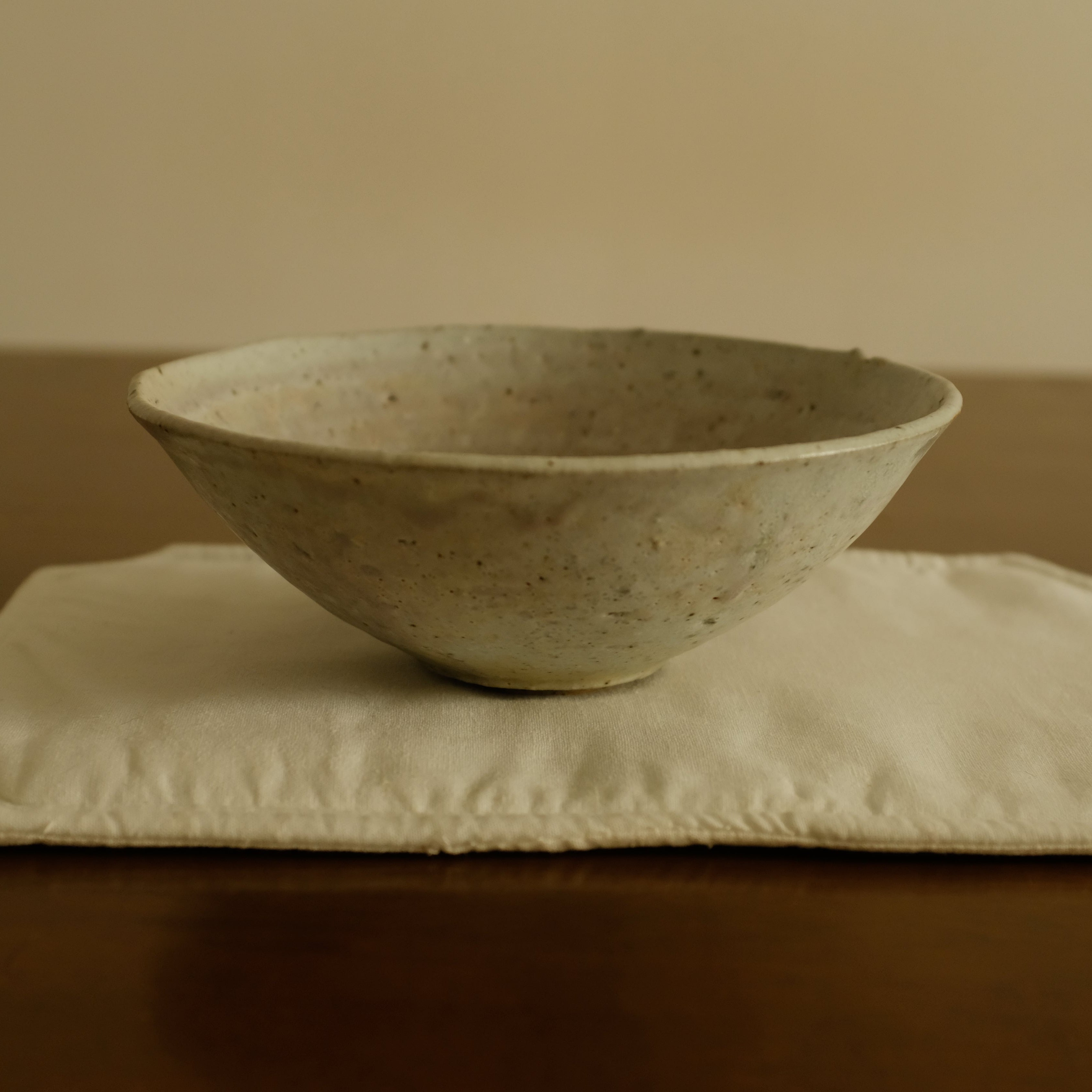 Qian Pin Fan Handmade Pink Green Textured Flared Bowl Powdered Glaze Ceramic