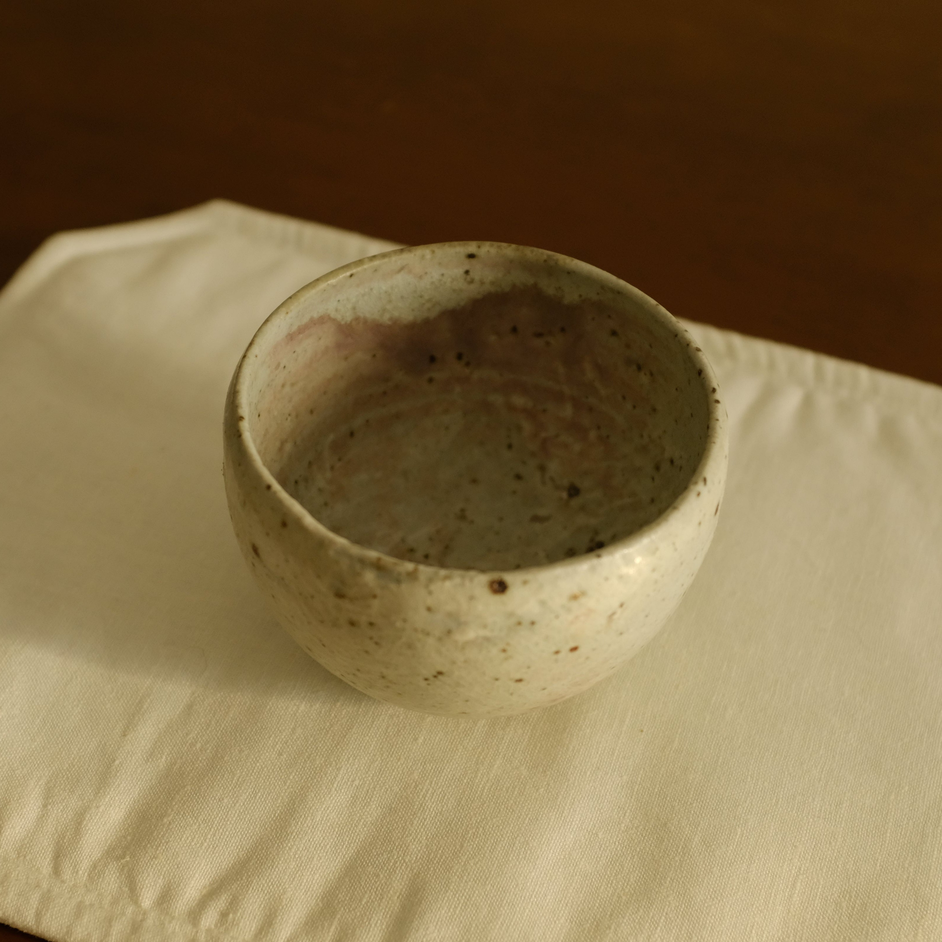 Qian Pin Fan Handmade Pink Green Textured Round Egg Cup Powdered Glaze Ceramic