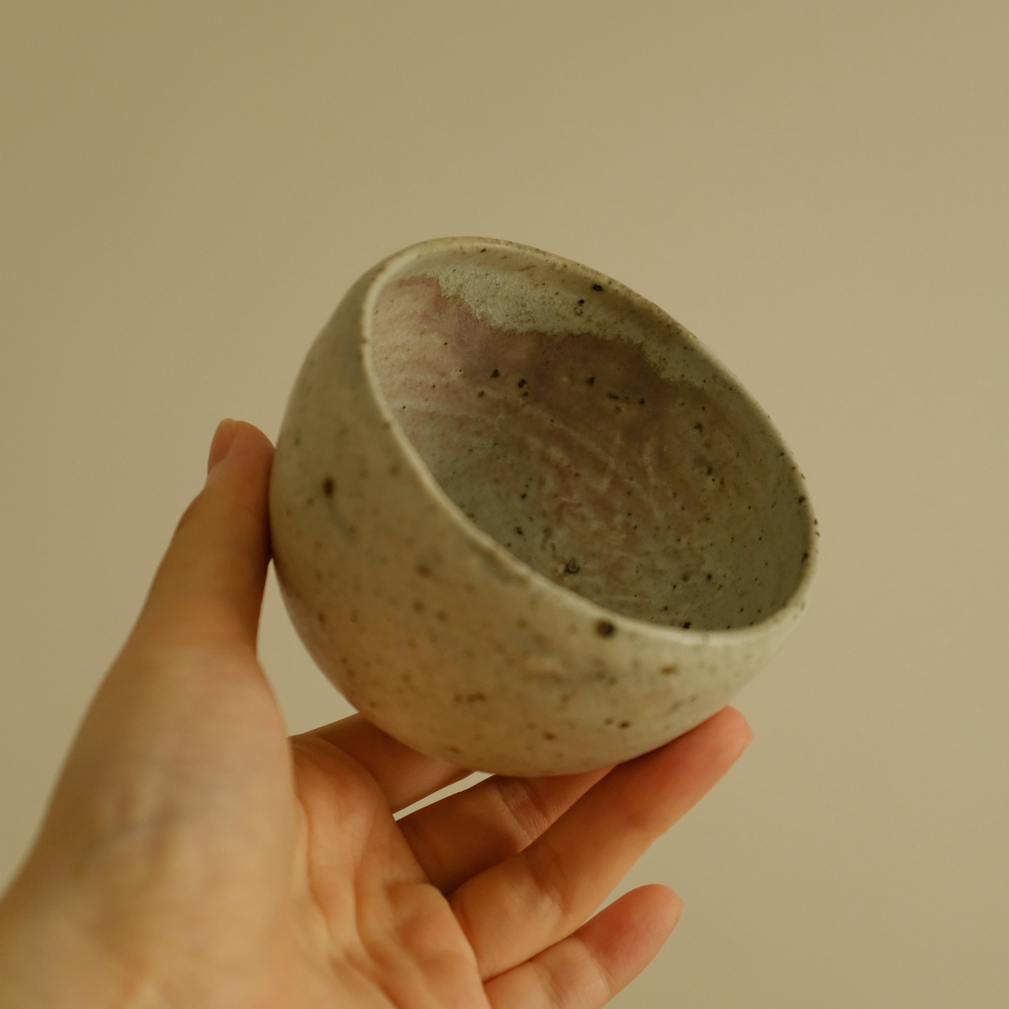 Qian Pin Fan Handmade Pink Green Textured Round Egg Cup Powdered Glaze Ceramic