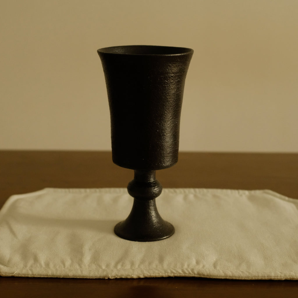 Yuli Handmade Ebony Black Glaze Goblet Tall Cup Ceramic Underglazed Stoneware