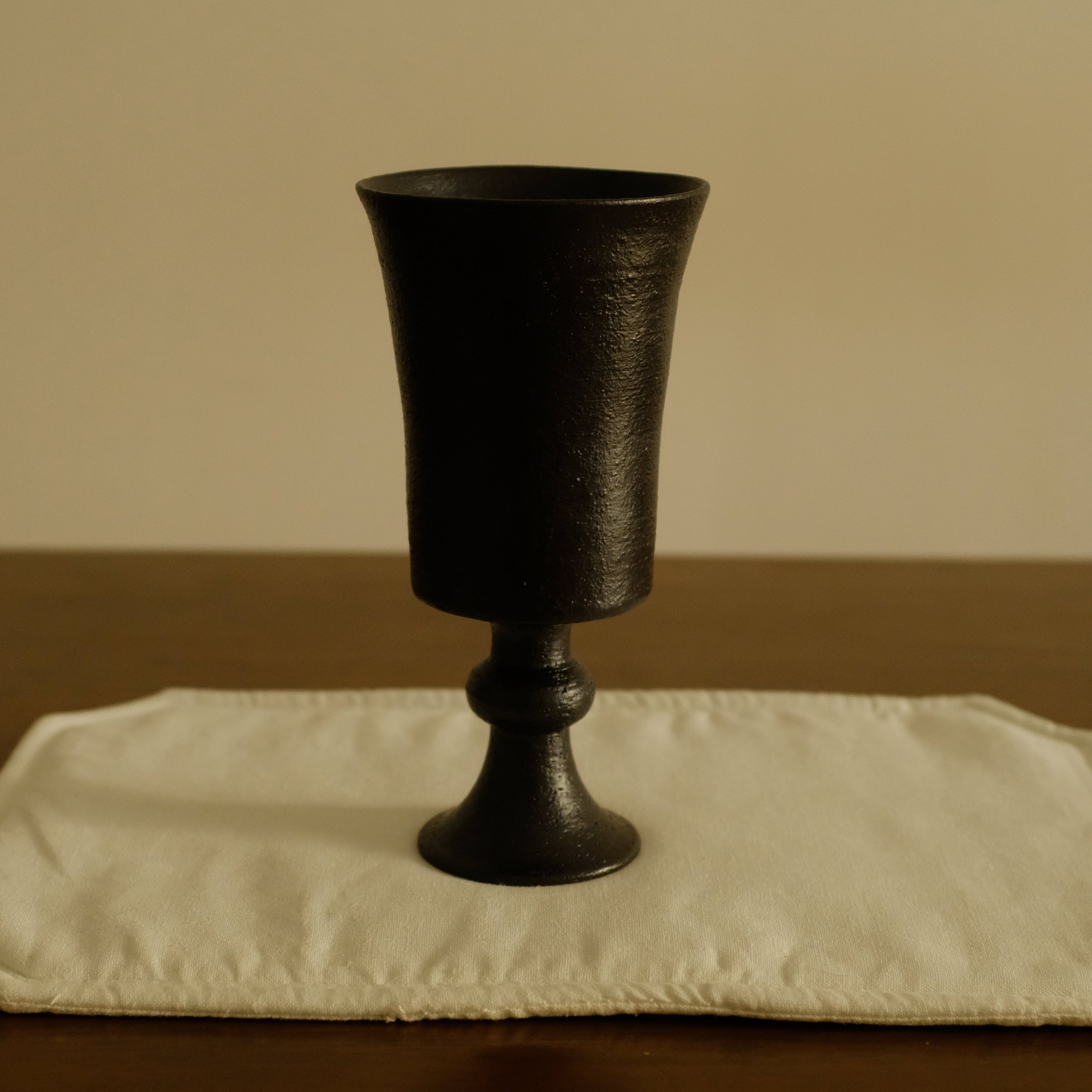 Yuli Handmade Ebony Black Glaze Goblet Tall Cup Ceramic Underglazed Stoneware