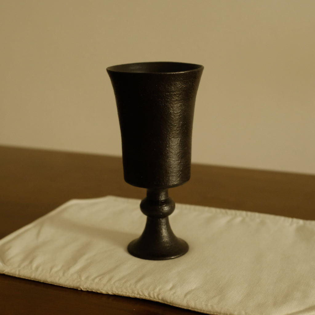 Yuli Handmade Ebony Black Glaze Goblet Tall Cup Ceramic Underglazed Stoneware