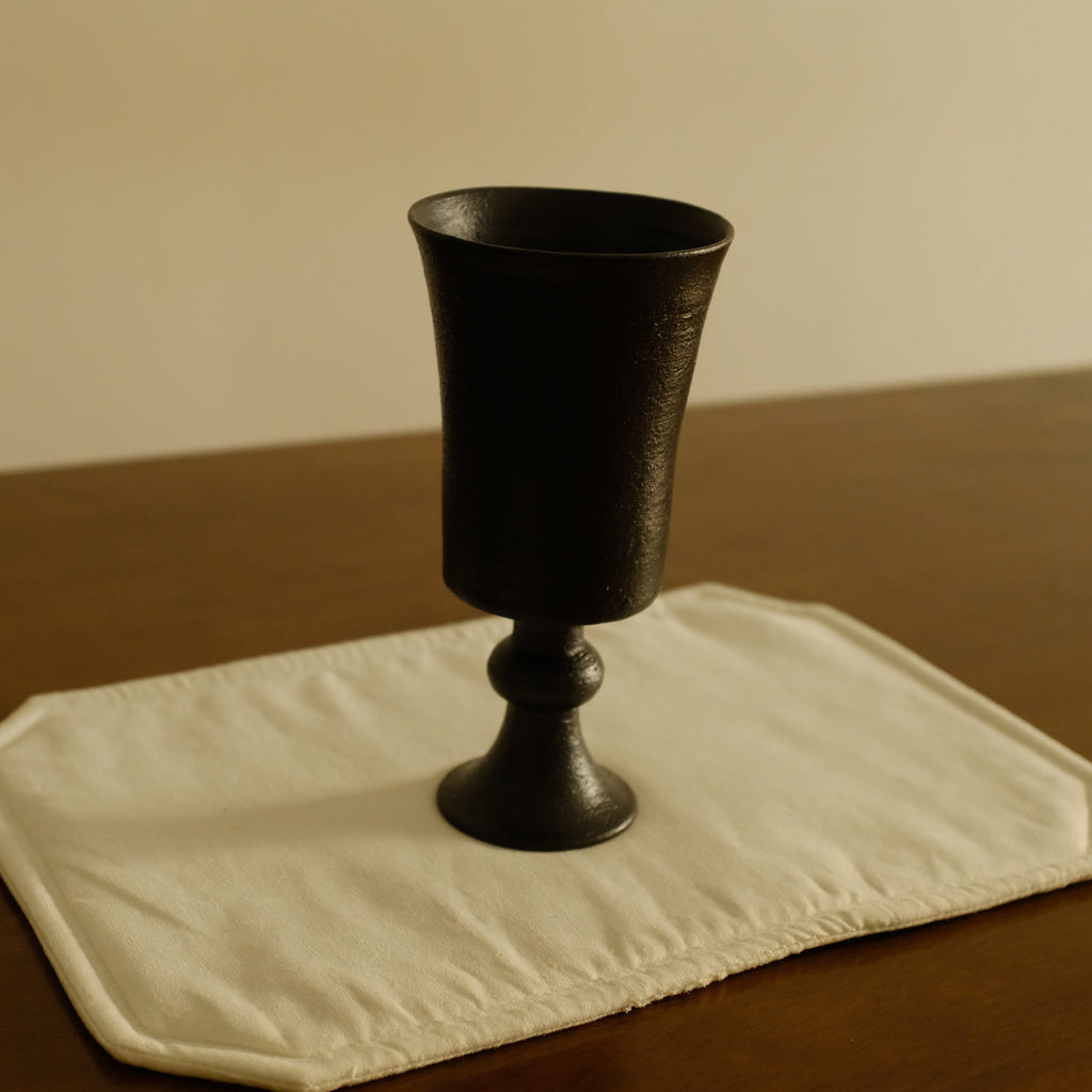 Yuli Handmade Ebony Black Glaze Goblet Tall Cup Ceramic Underglazed Stoneware