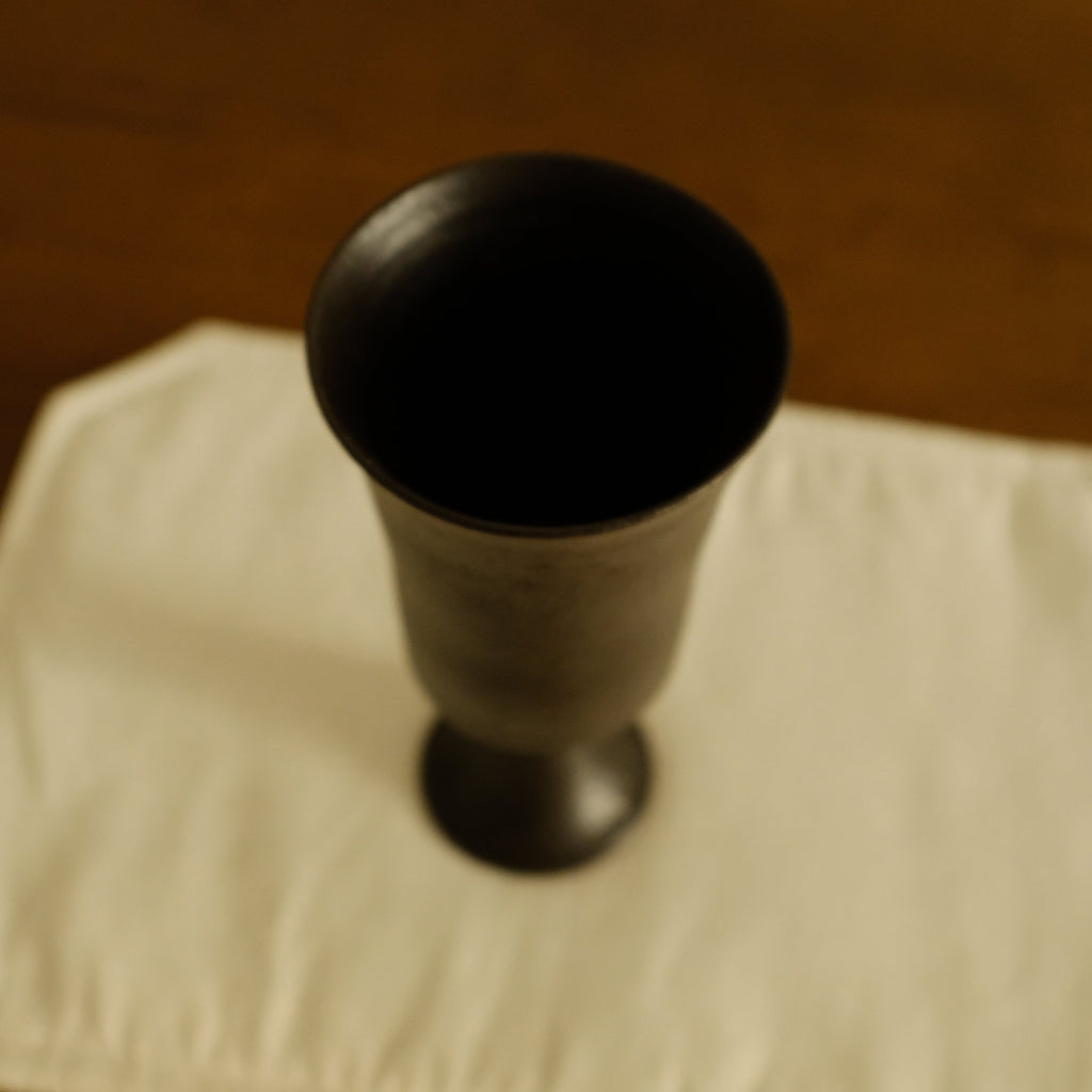 Yuli Handmade Ebony Black Glaze Goblet Tall Cup Ceramic Underglazed Stoneware
