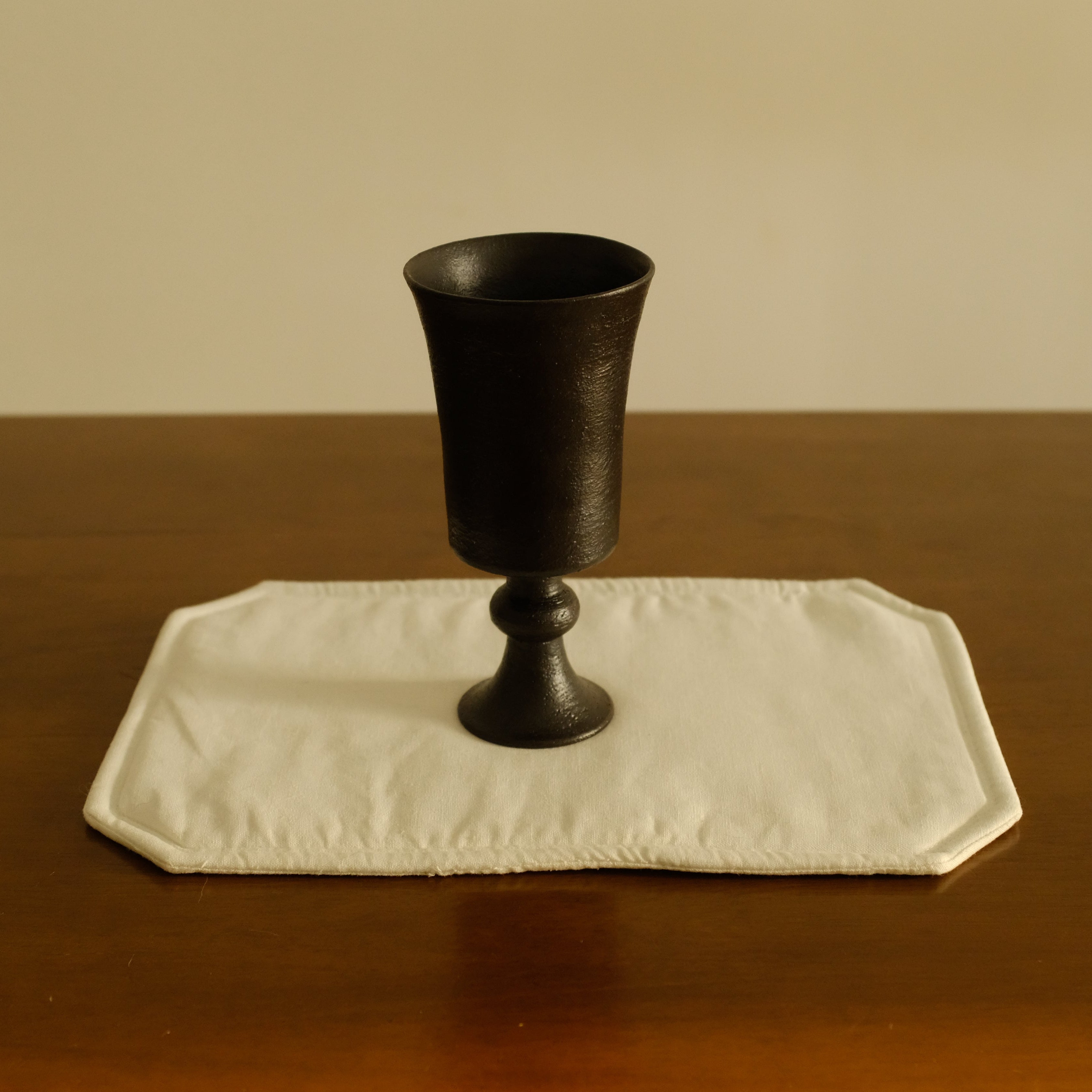 Yuli Handmade Ebony Black Glaze Goblet Tall Cup Ceramic Underglazed Stoneware