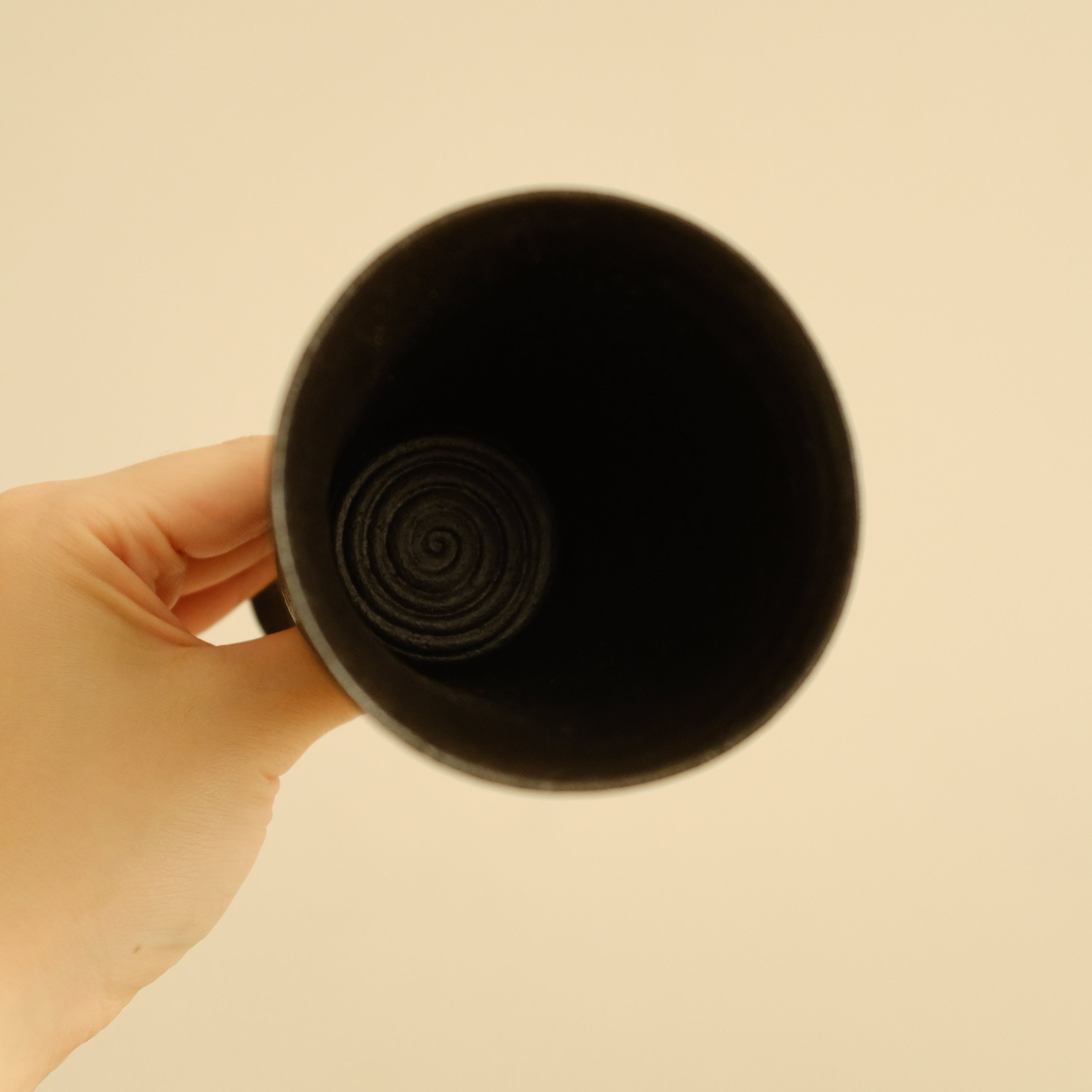 Yuli Handmade Ebony Black Glaze Goblet Tall Cup Ceramic Underglazed Stoneware
