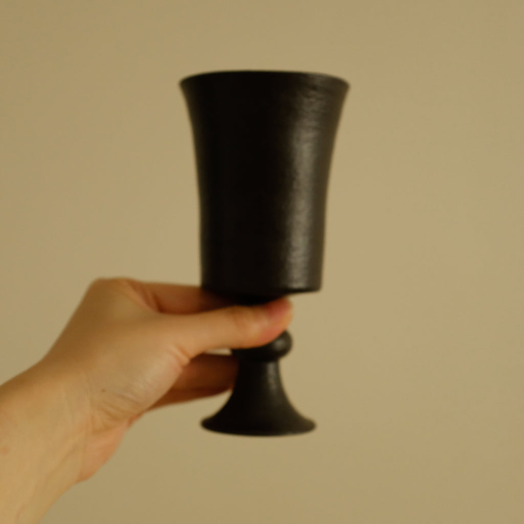 Yuli Handmade Ebony Black Glaze Goblet Tall Cup Ceramic Underglazed Stoneware