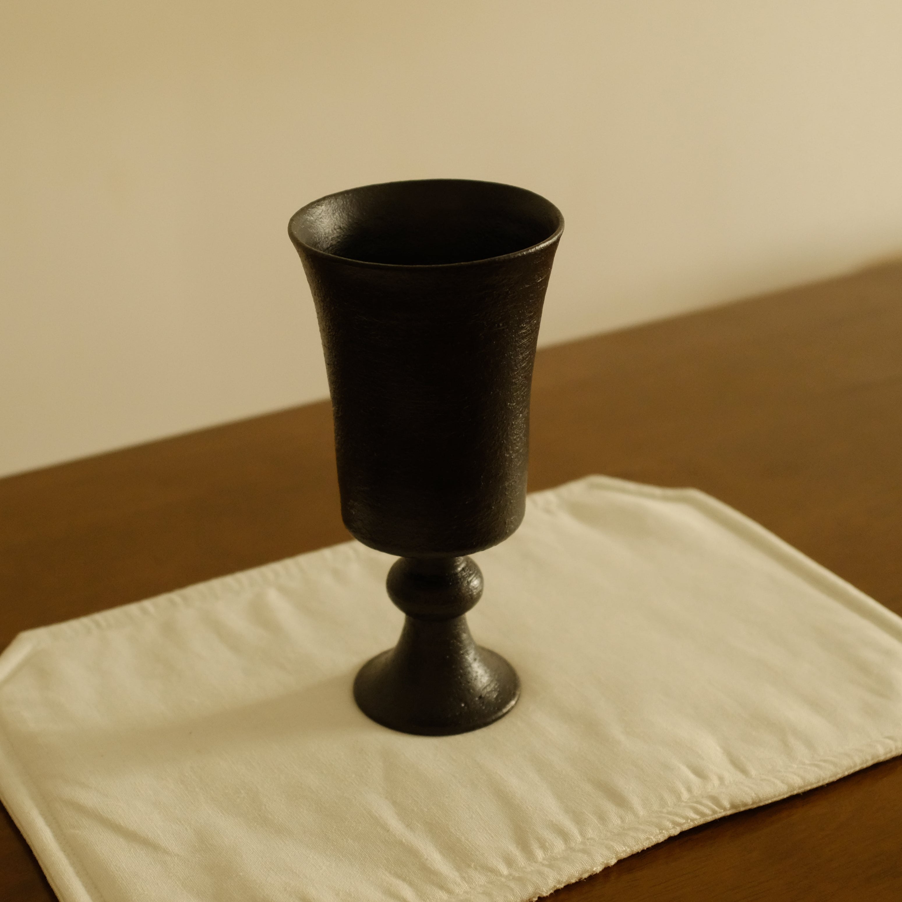 Yuli Handmade Ebony Black Glaze Goblet Tall Cup Ceramic Underglazed Stoneware