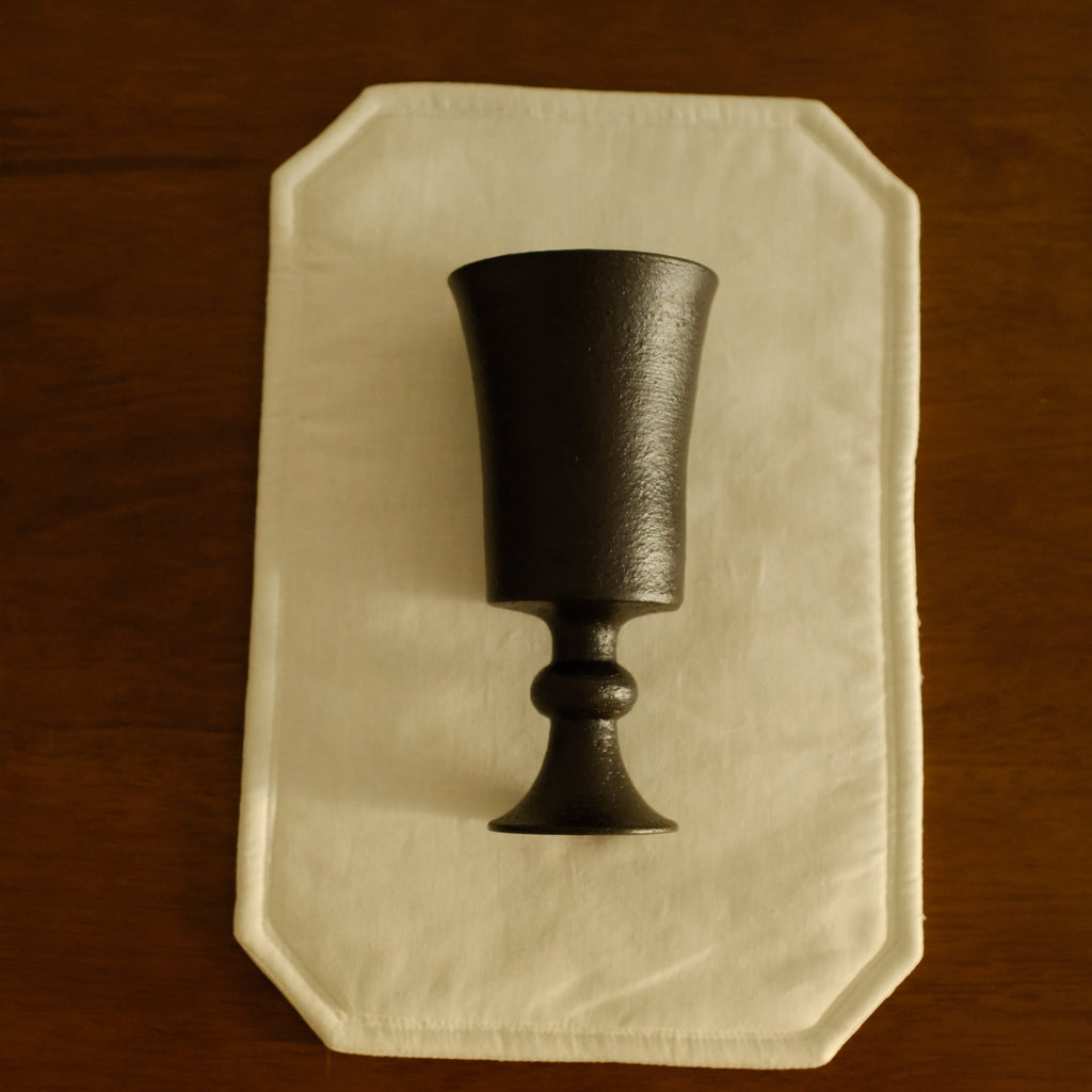 Yuli Handmade Ebony Black Glaze Goblet Tall Cup Ceramic Underglazed Stoneware