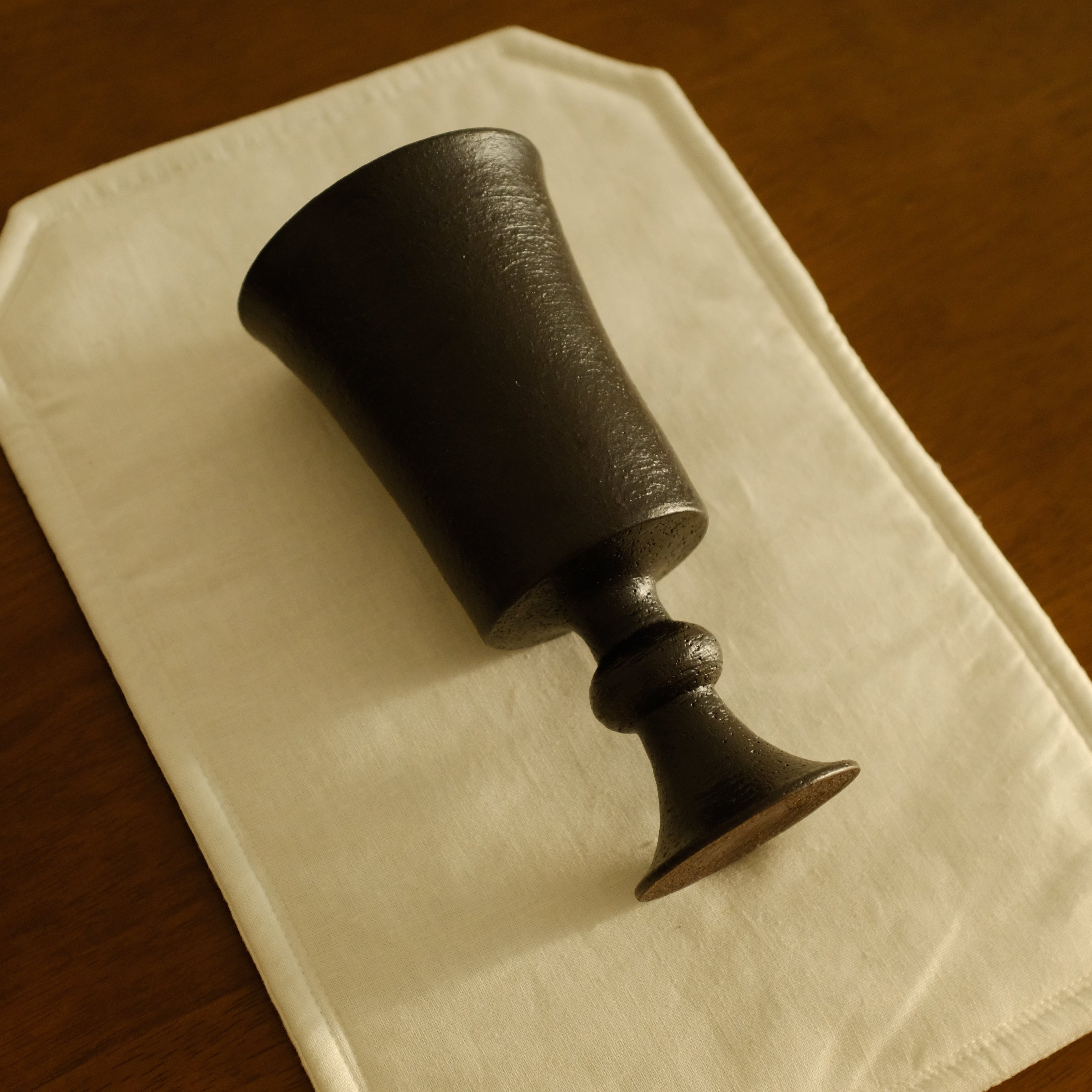 Yuli Handmade Ebony Black Glaze Goblet Tall Cup Ceramic Underglazed Stoneware