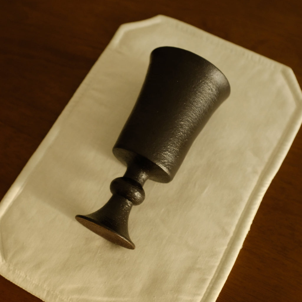 Yuli Handmade Ebony Black Glaze Goblet Tall Cup Ceramic Underglazed Stoneware