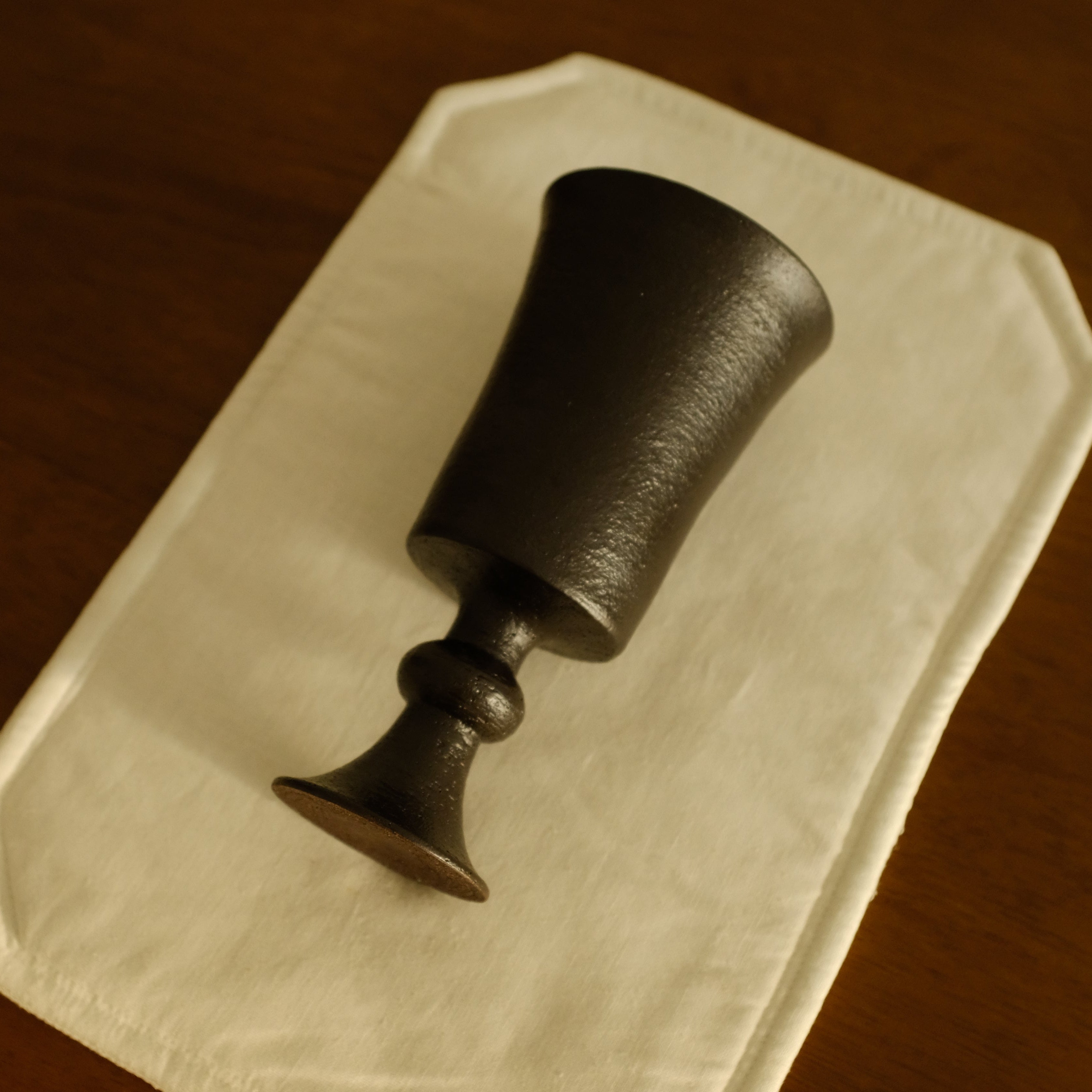 Yuli Handmade Ebony Black Glaze Goblet Tall Cup Ceramic Underglazed Stoneware