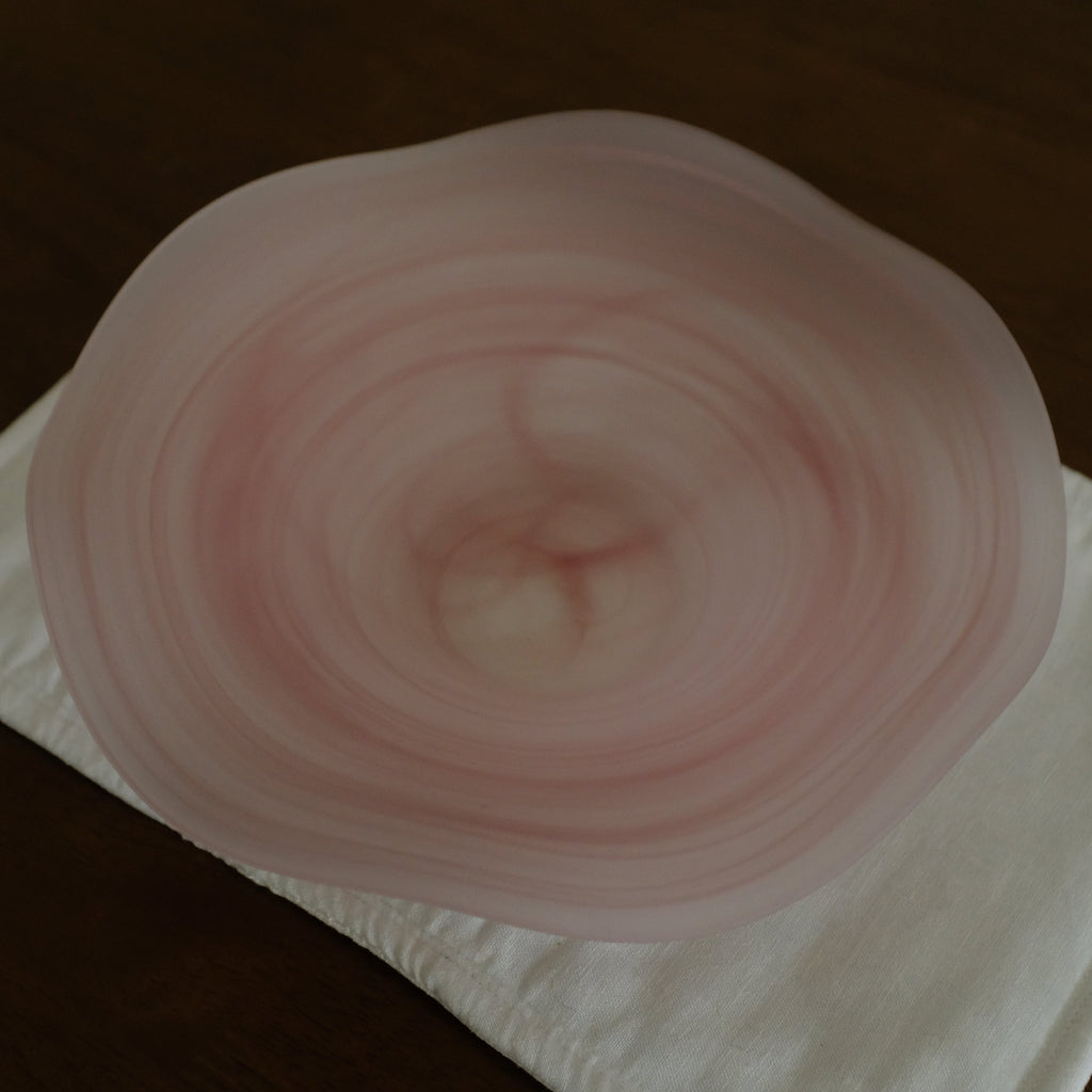 ESME Handmade Wavy Round Frosted Glass Cosmic Deep Plate Soft Pink Sakura