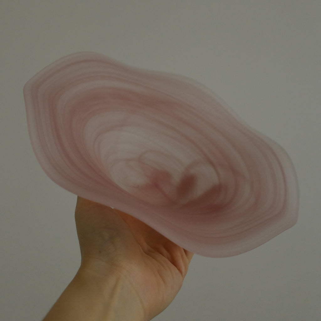 ESME Handmade Wavy Round Frosted Glass Cosmic Deep Plate Soft Pink Sakura