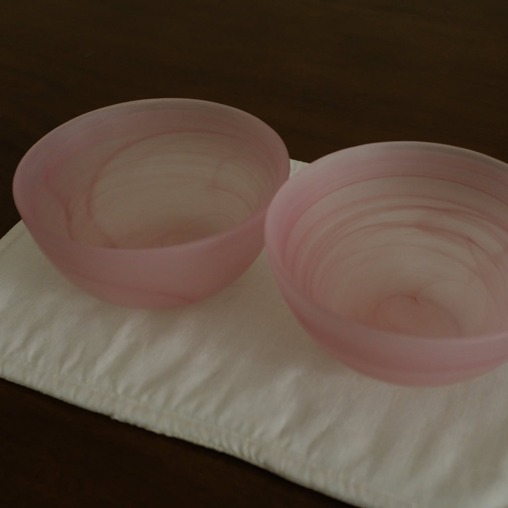 ESME Handmade Round Frosted Glass Cosmic Bowl Soft Pink Sakura