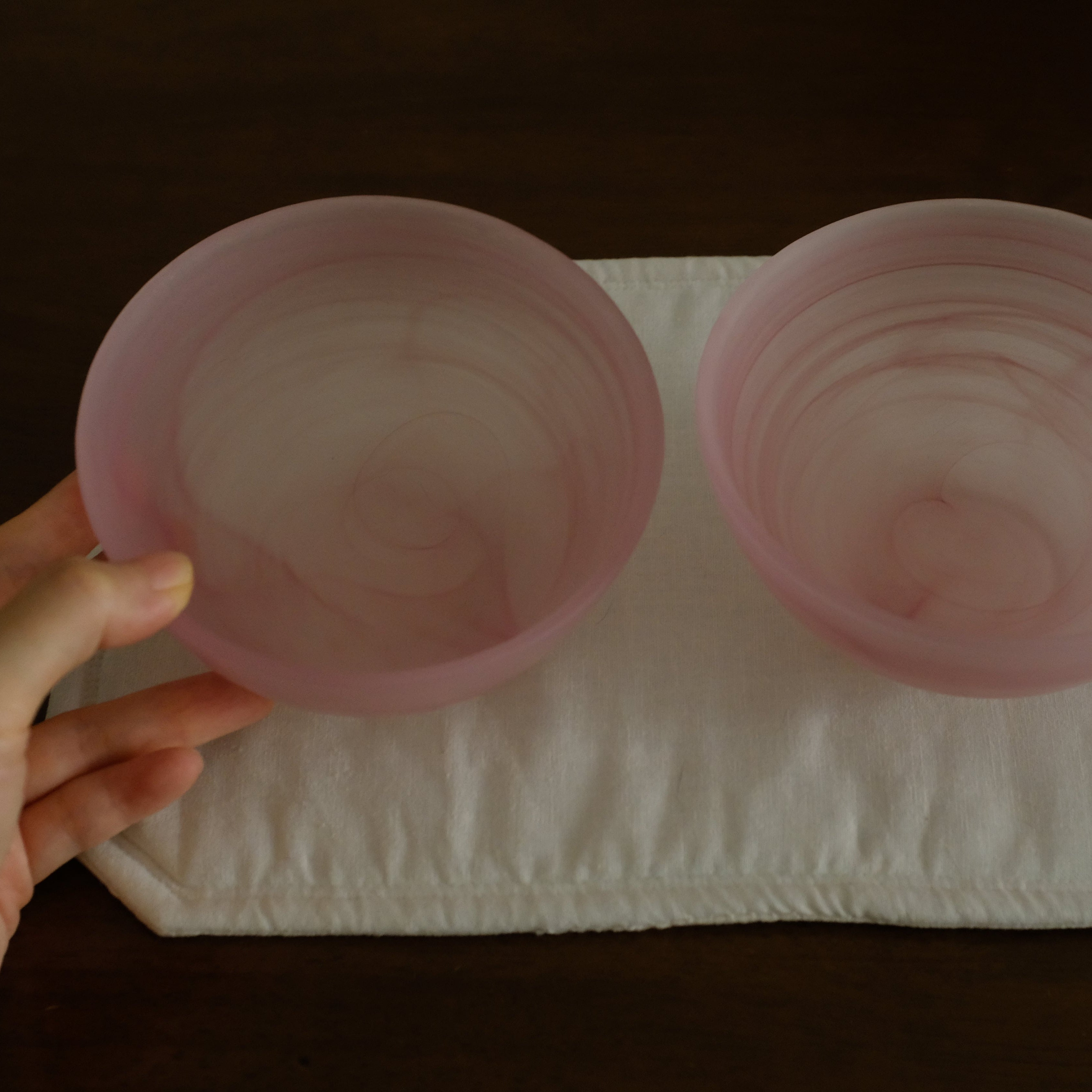 ESME Handmade Round Frosted Glass Cosmic Bowl Soft Pink Sakura