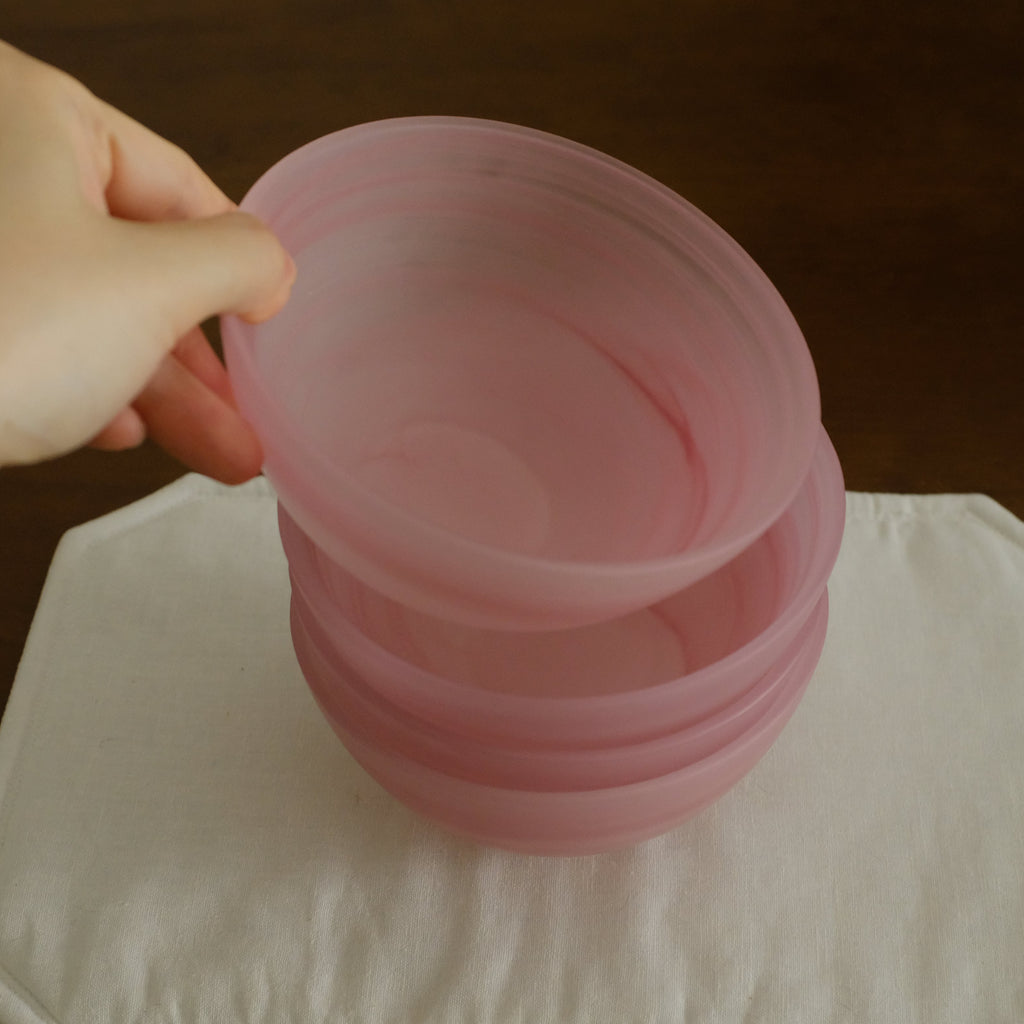 ESME Handmade Round Frosted Glass Cosmic Bowl Soft Pink Sakura