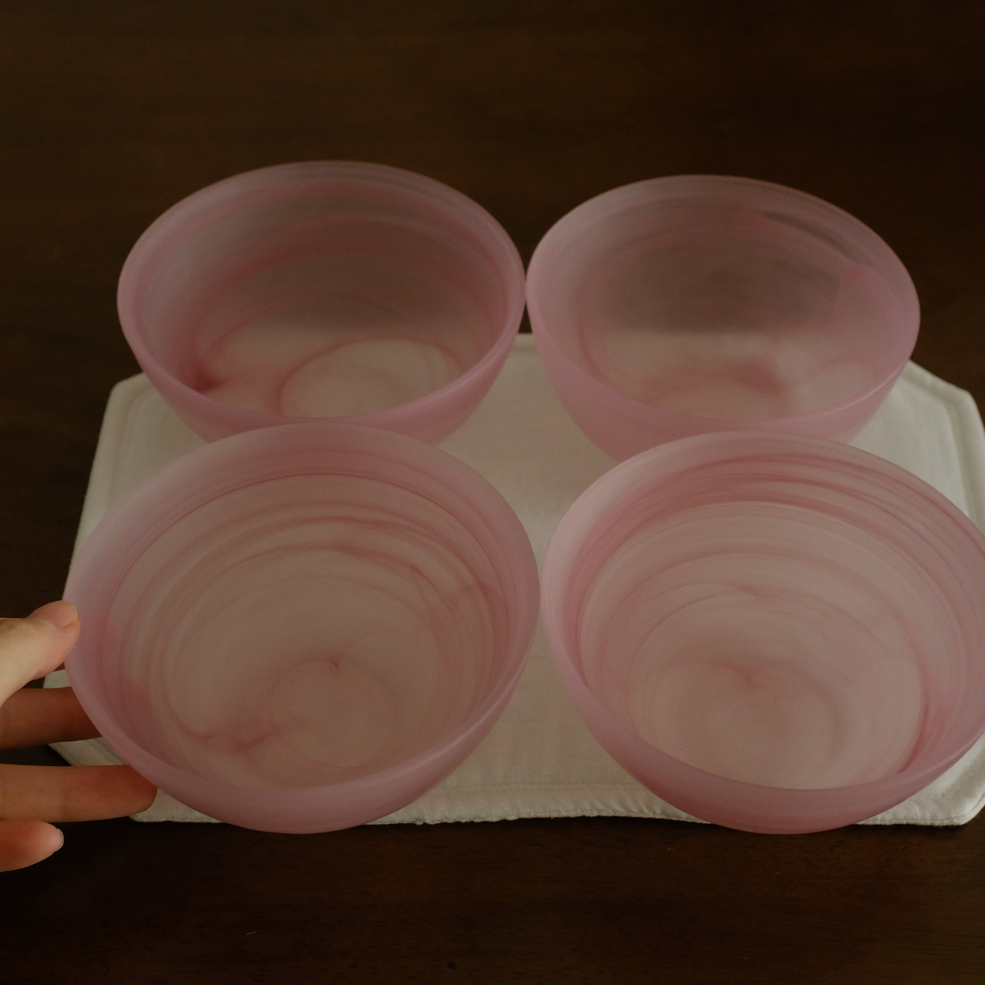 ESME Handmade Round Frosted Glass Cosmic Bowl Soft Pink Sakura