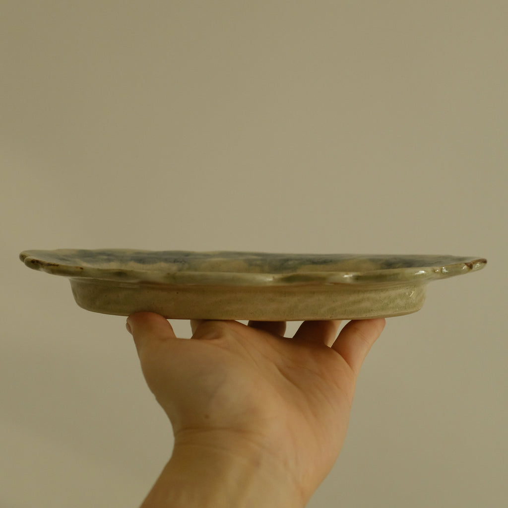 Annan Azure Retro Style Hand Painted Floral Rim Decorative Shiboride Blue White Floral Pattern Oval Plate Underglazed Stoneware Ceramic