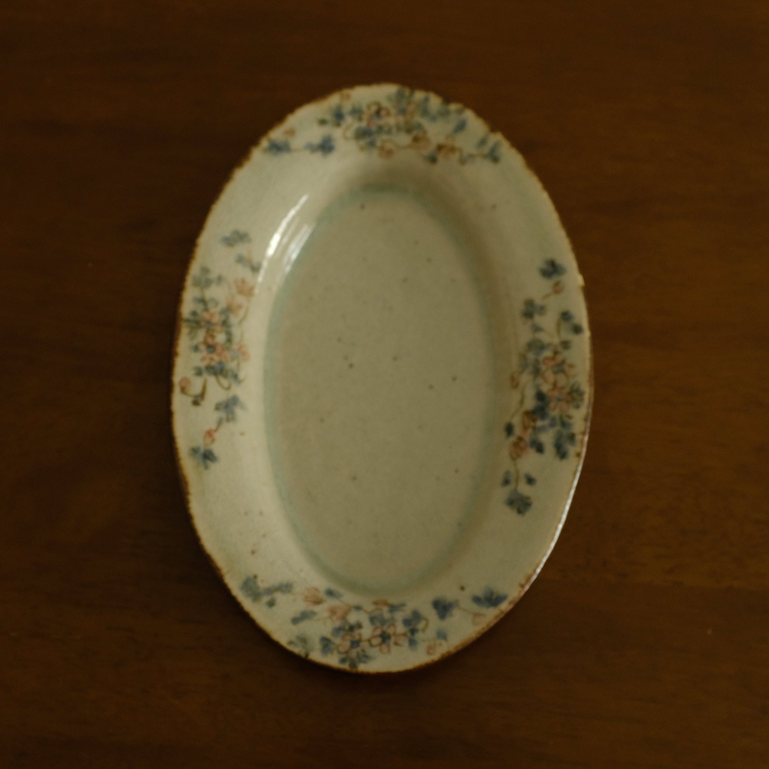 Annan Azure Retro Style Hand Painted Delicate Pink Cluster Flowers Oval Deep Plate Underglazed Stoneware Ceramic