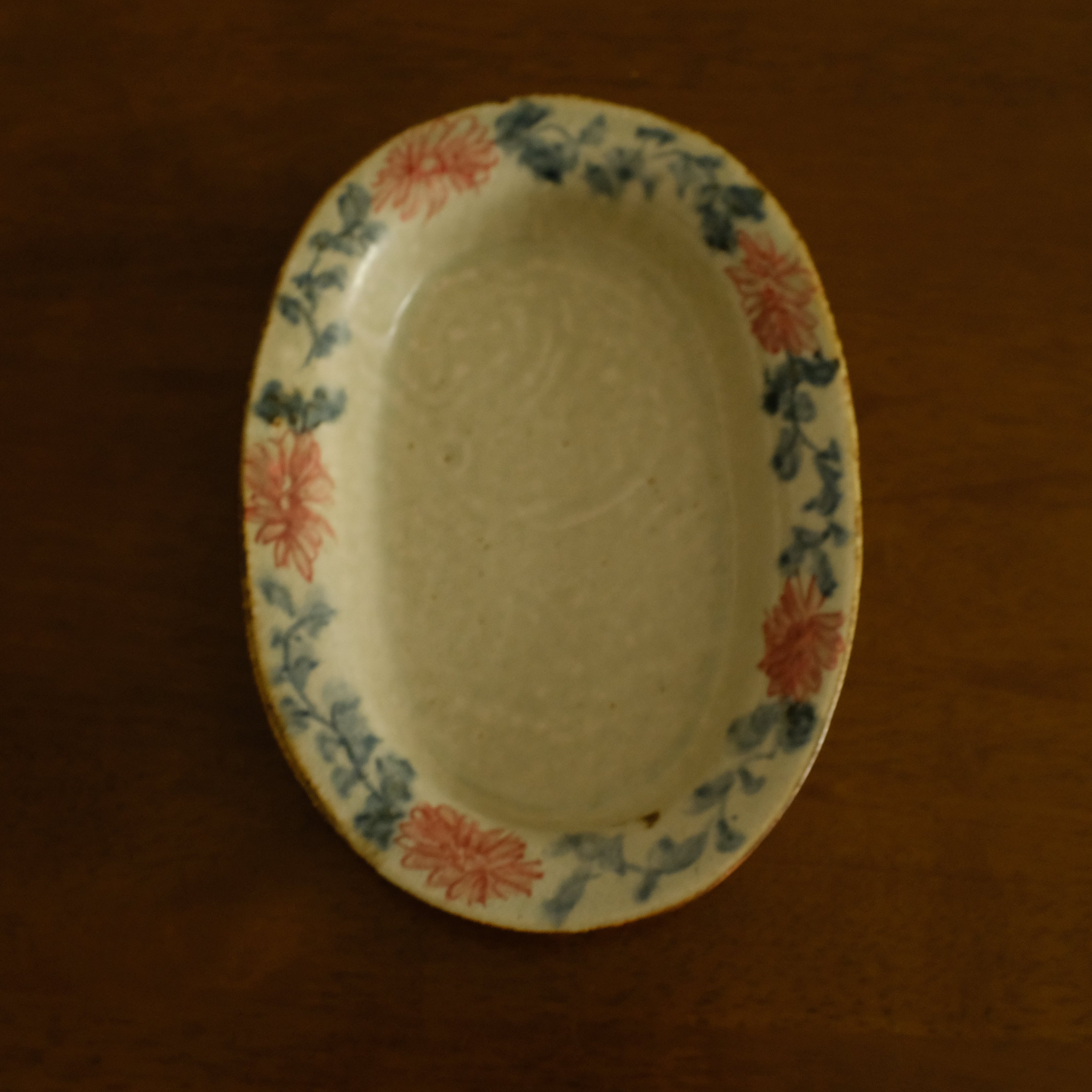 Annan Azure Retro Style Hand Painted Akai Red Blue Floral Pattern Large Oval Plate Underglazed Stoneware Ceramic