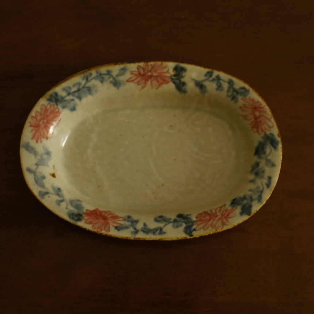 Annan Azure Retro Style Hand Painted Akai Red Blue Floral Pattern Large Oval Plate Underglazed Stoneware Ceramic
