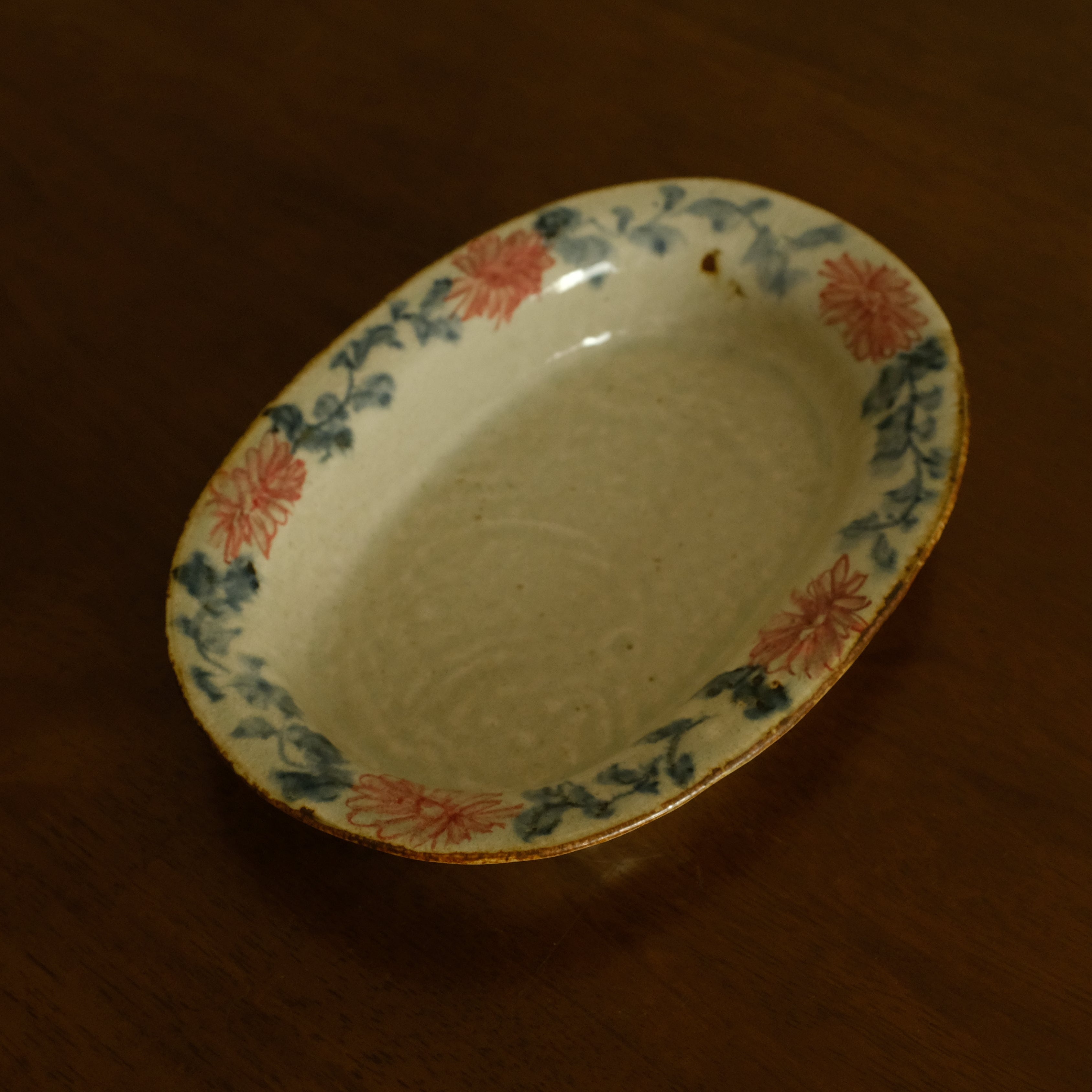 Annan Azure Retro Style Hand Painted Akai Red Blue Floral Pattern Large Oval Plate Underglazed Stoneware Ceramic