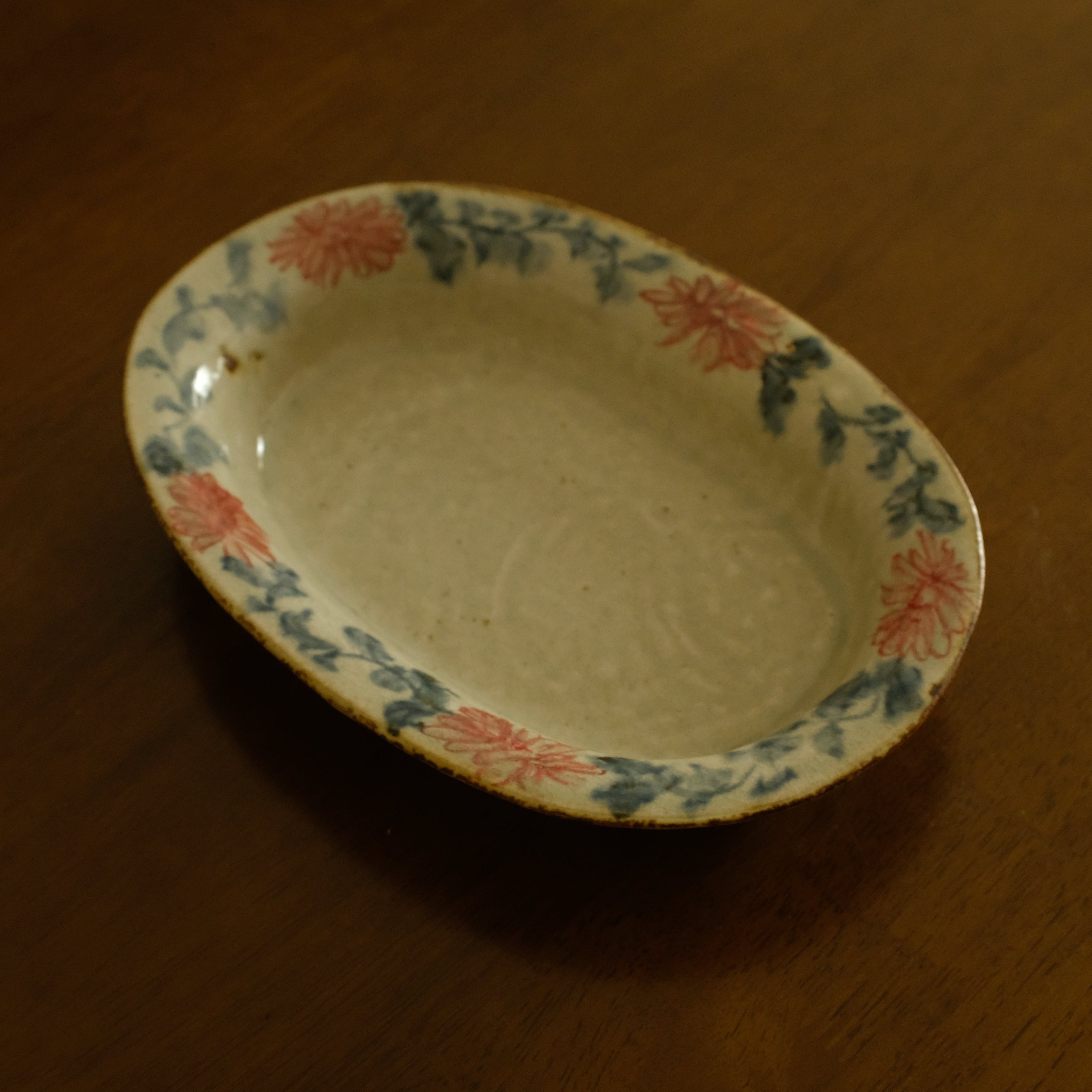 Annan Azure Retro Style Hand Painted Akai Red Blue Floral Pattern Large Oval Plate Underglazed Stoneware Ceramic