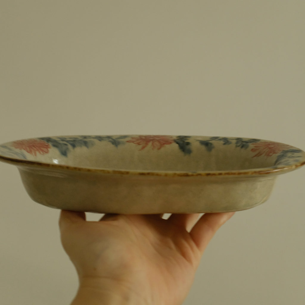 Annan Azure Retro Style Hand Painted Akai Red Blue Floral Pattern Large Oval Plate Underglazed Stoneware Ceramic