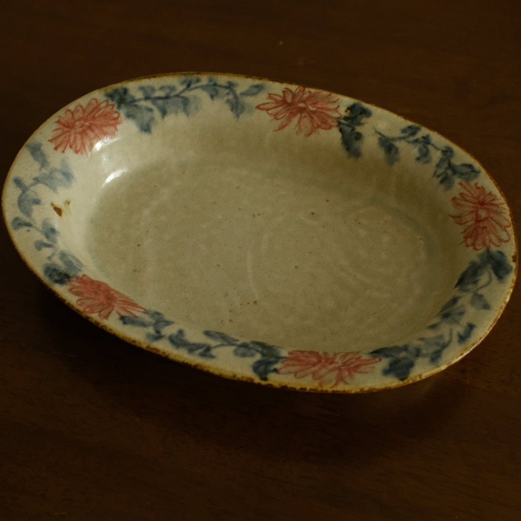 Annan Azure Retro Style Hand Painted Akai Red Blue Floral Pattern Large Oval Plate Underglazed Stoneware Ceramic