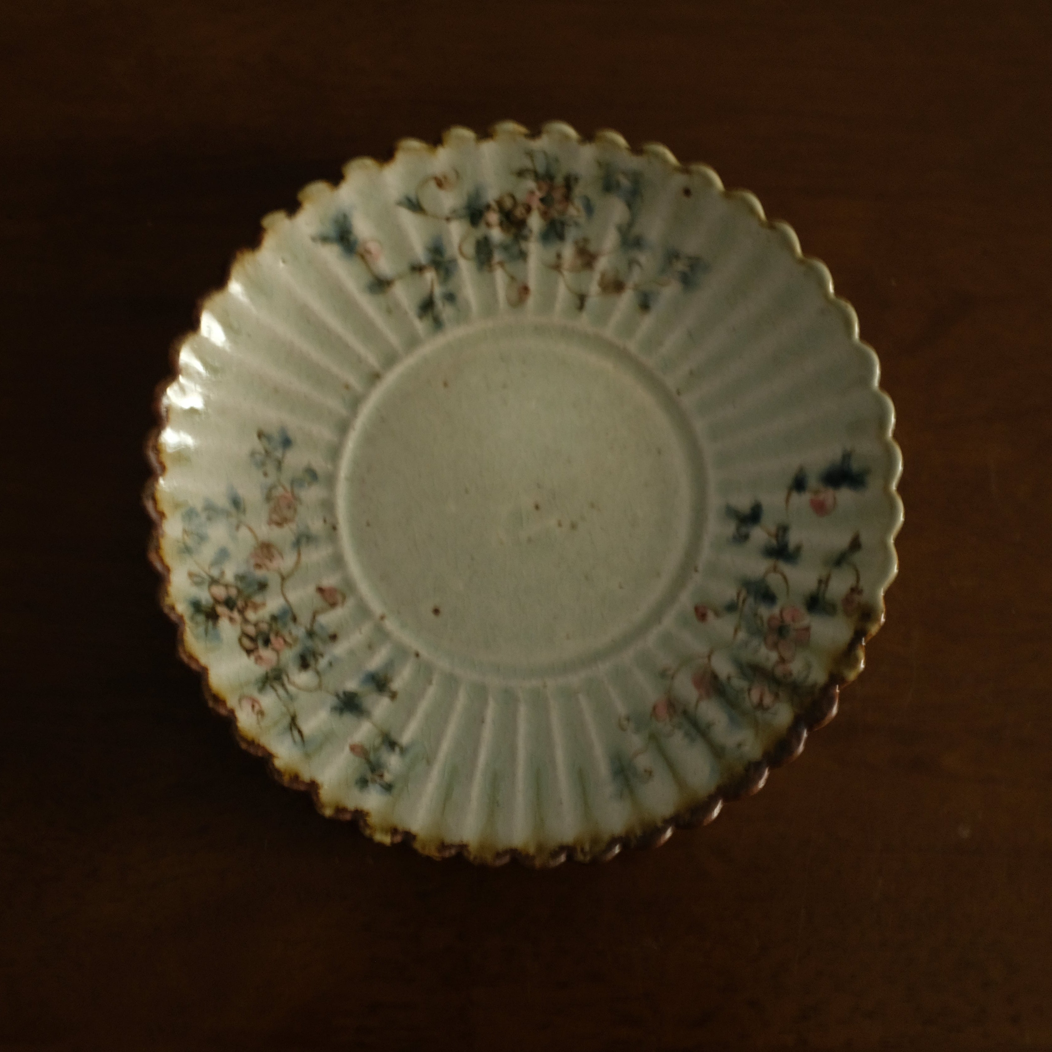 Annan Azure Retro Style Hand Painted Delicate Pink Cluster Flowers Chrysanthemum Floral Rim Round Plate Underglazed Stoneware Ceramic