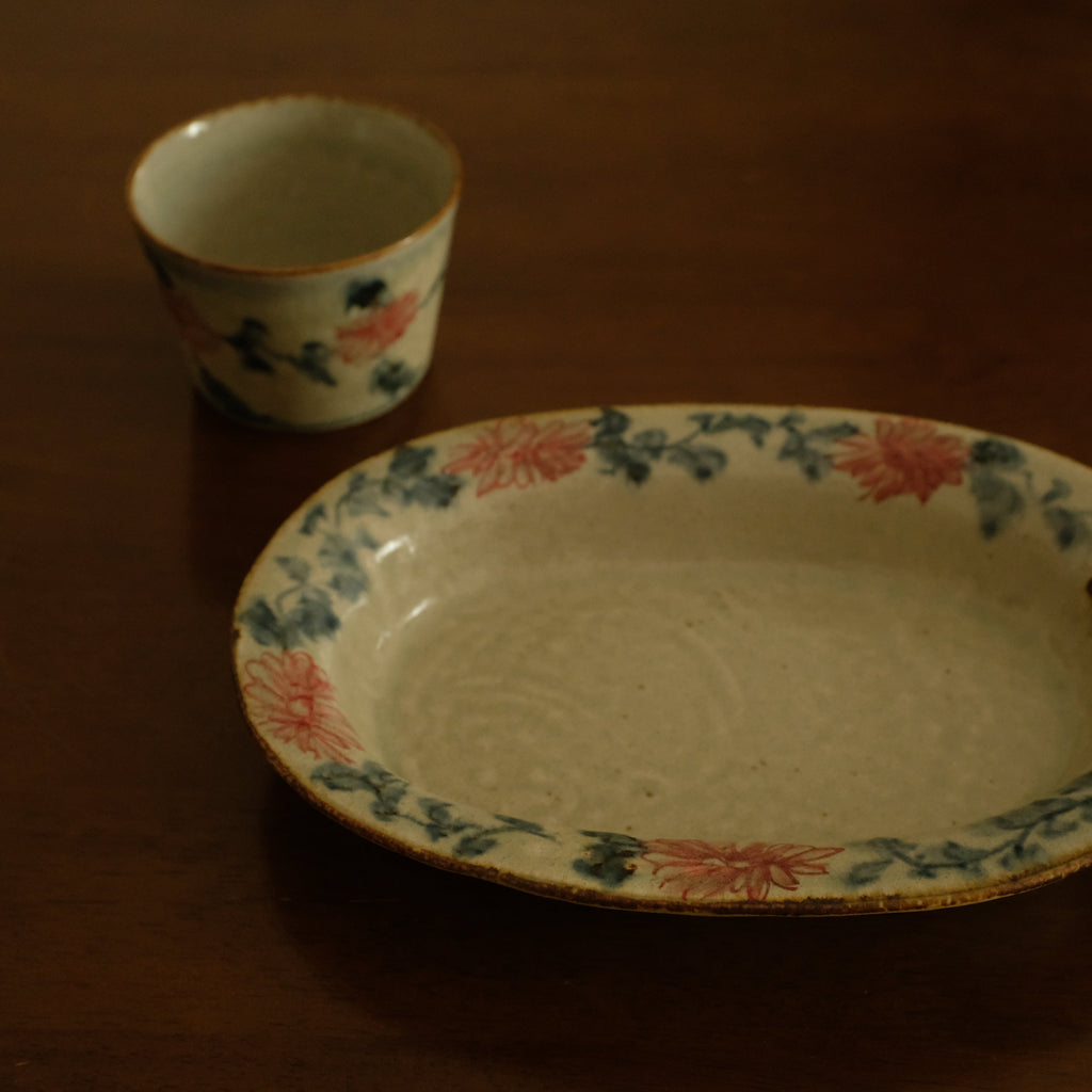 Annan Azure Retro Style Hand Painted Akai Red Blue Floral Pattern Choko Cup Underglazed Stoneware Ceramic