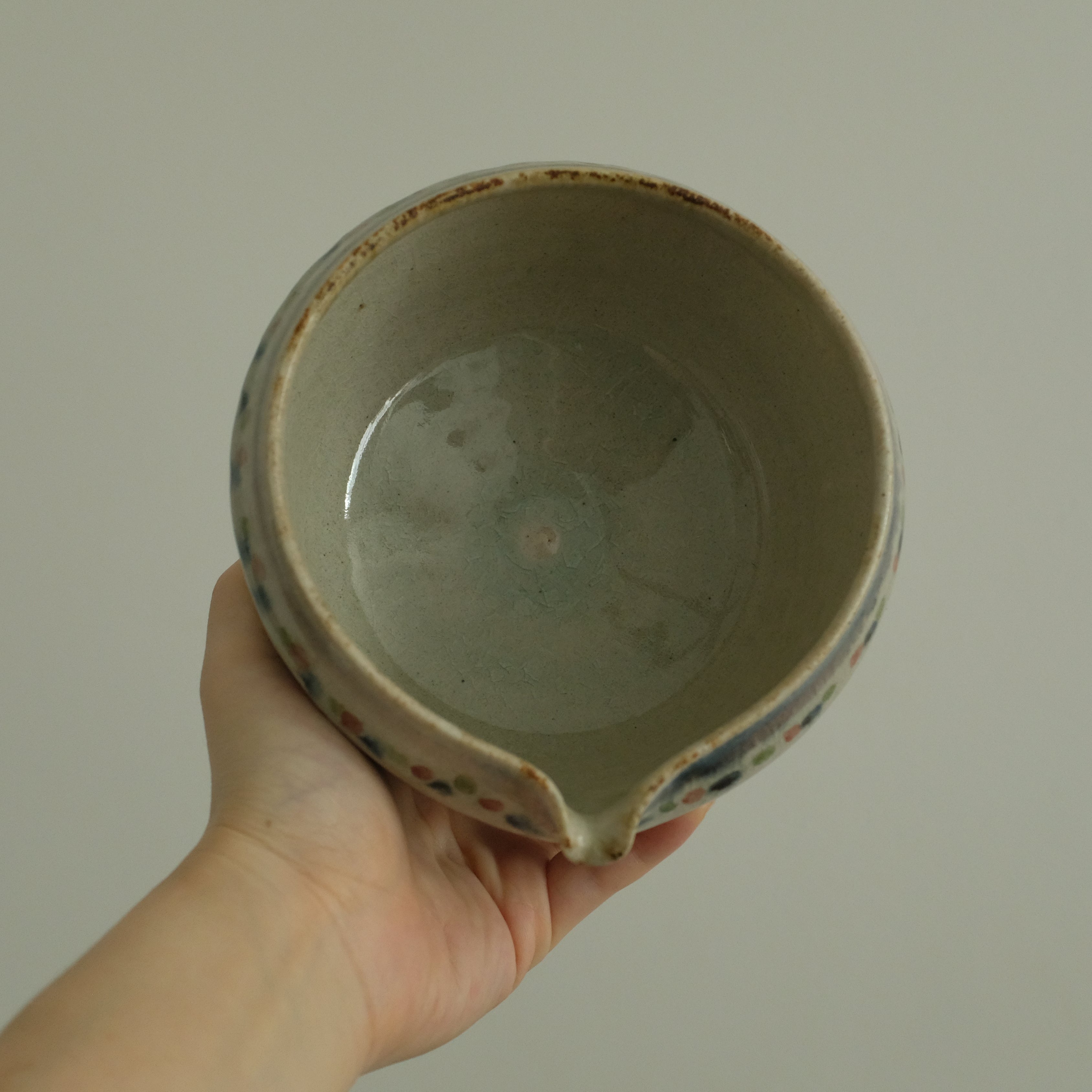 Annan Azure Retro Style Hand Painted Shiboride Indigo Blue Floral Motifs Katakuchi Chawan Matcha Bowl with Spout Underglazed Ceramic Stoneware