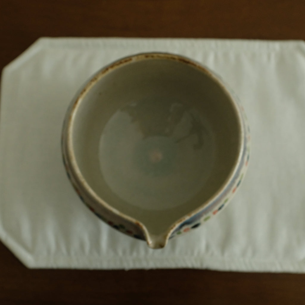 Annan Azure Retro Style Hand Painted Shiboride Indigo Blue Floral Motifs Katakuchi Chawan Matcha Bowl with Spout Underglazed Ceramic Stoneware