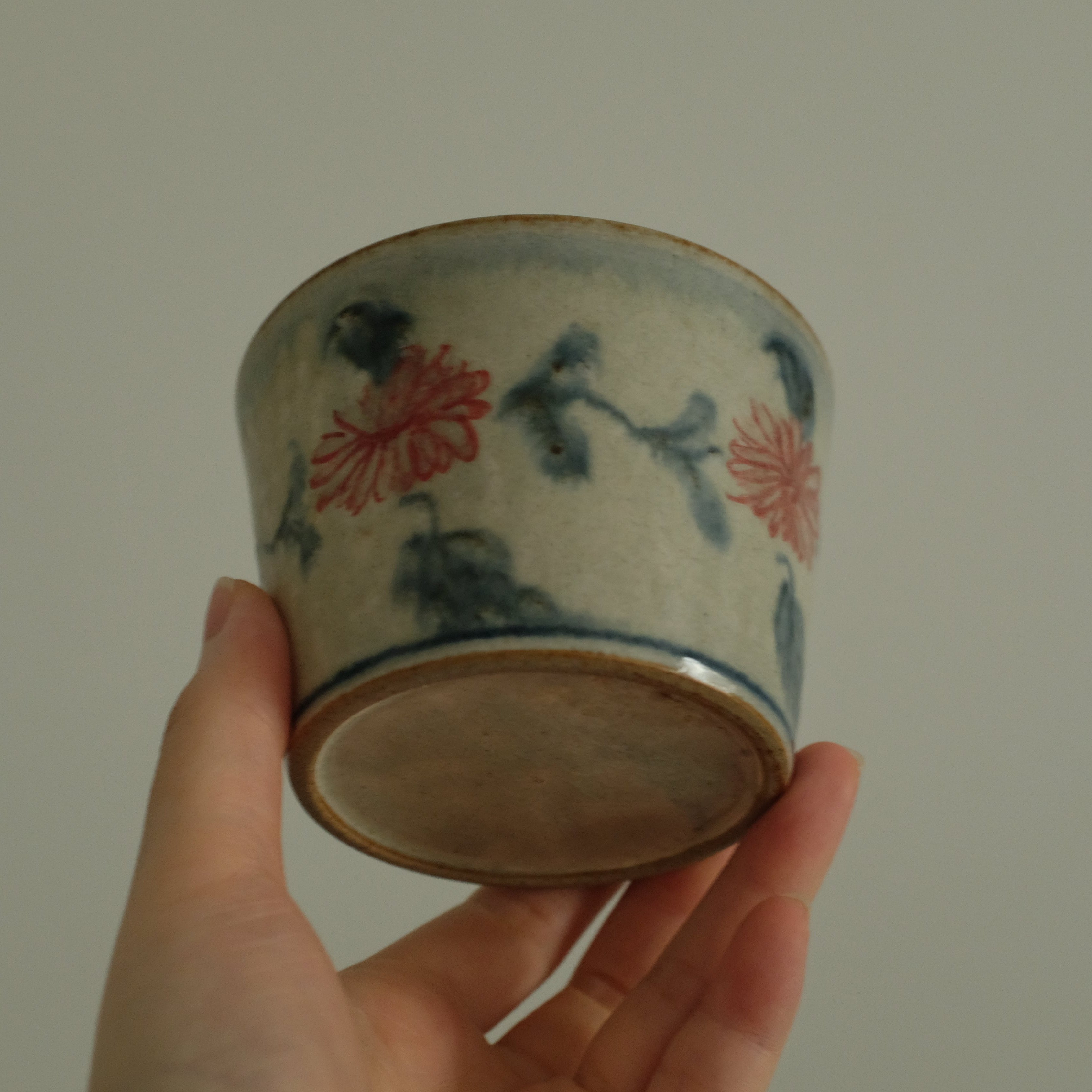 Annan Azure Retro Style Hand Painted Akai Red Blue Floral Pattern Choko Cup Underglazed Stoneware Ceramic