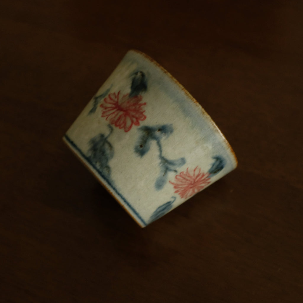 Annan Azure Retro Style Hand Painted Akai Red Blue Floral Pattern Choko Cup Underglazed Stoneware Ceramic
