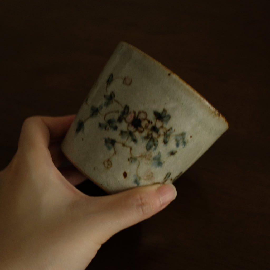 Annan Azure Retro Style Hand Painted Delicate Pink Cluster Flowers Choko Cup Underglazed Stoneware Ceramic