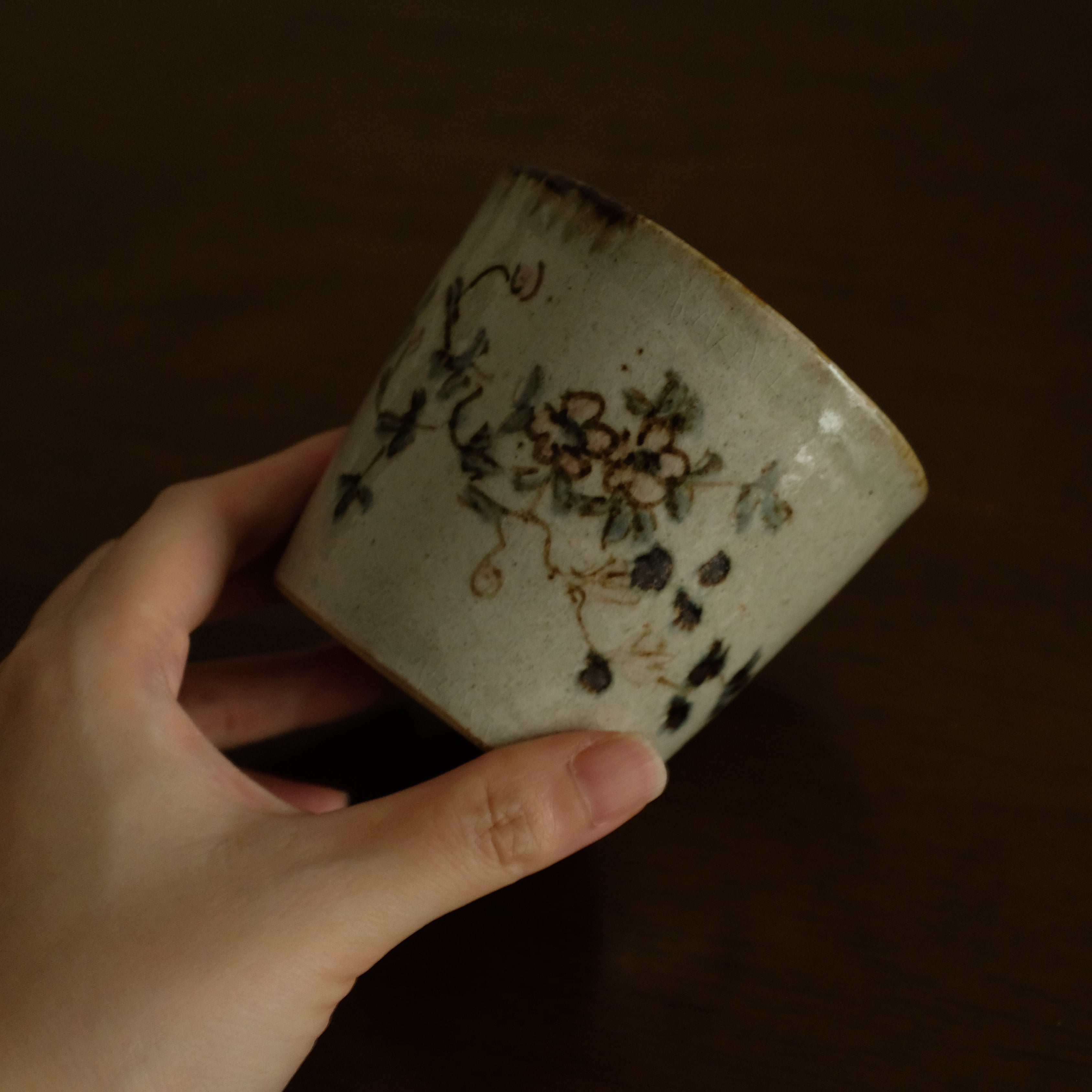 Annan Azure Retro Style Hand Painted Delicate Pink Cluster Flowers Choko Cup Underglazed Stoneware Ceramic