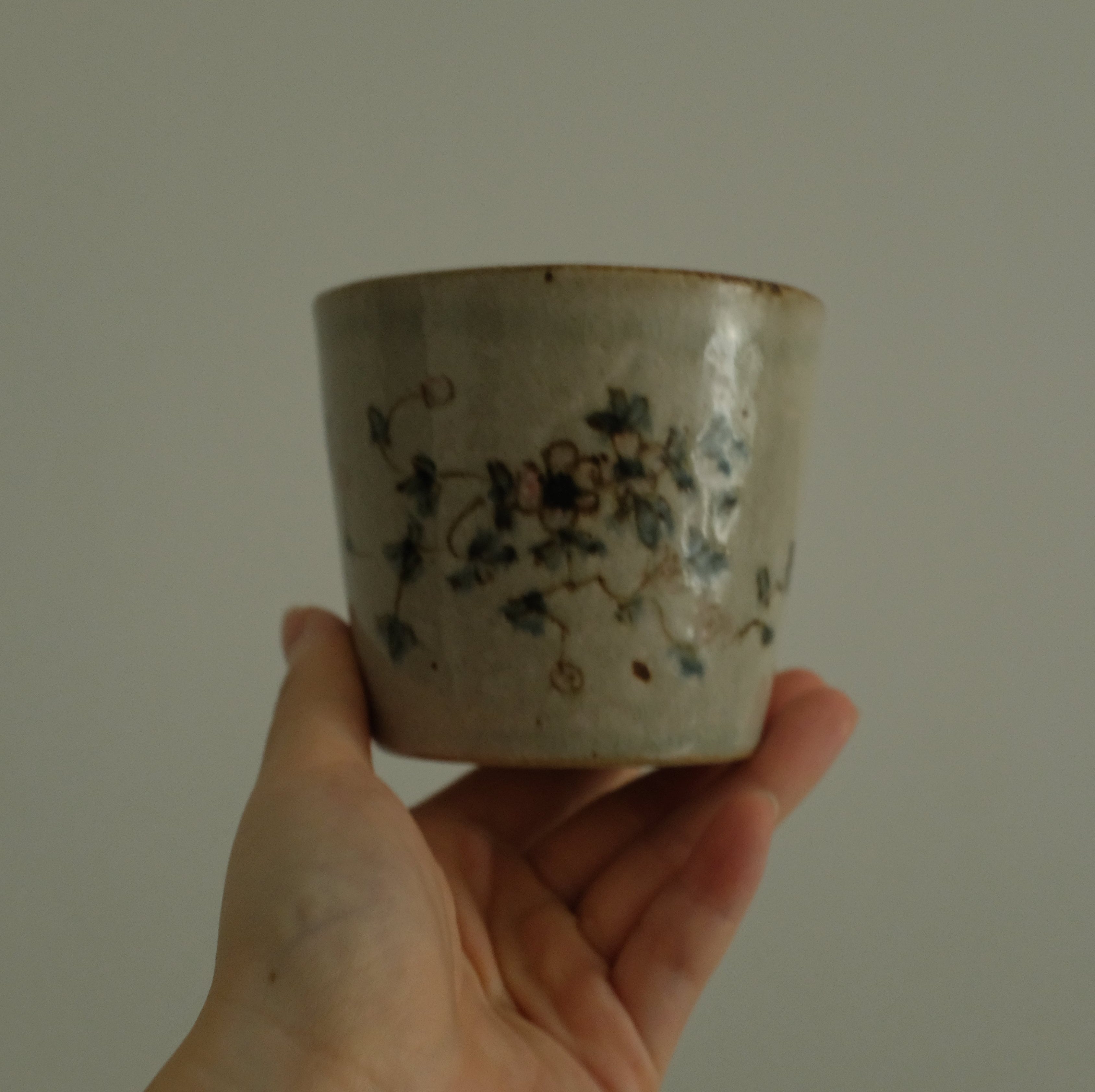 Annan Azure Retro Style Hand Painted Delicate Pink Cluster Flowers Choko Cup Underglazed Stoneware Ceramic