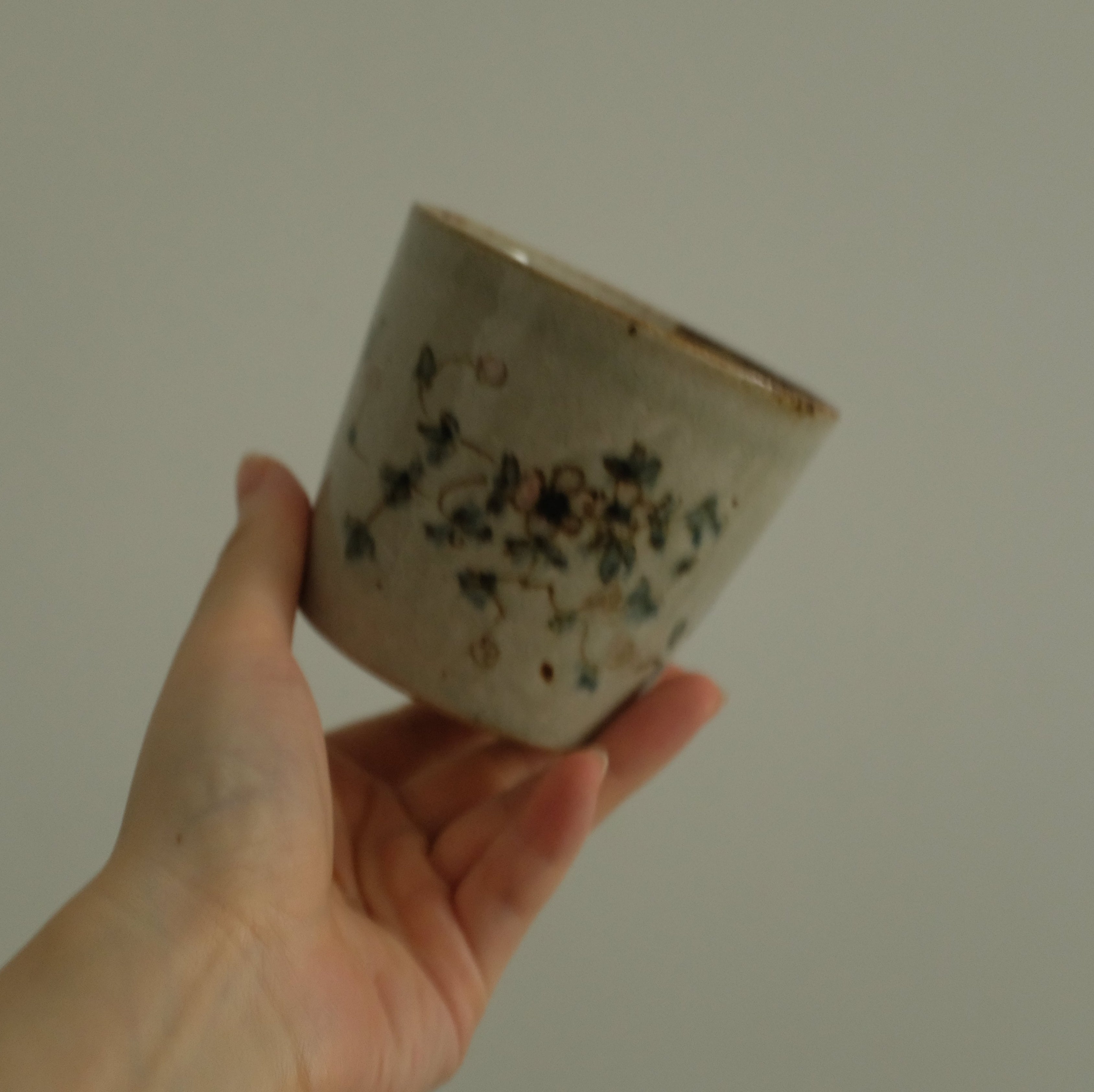 Annan Azure Retro Style Hand Painted Delicate Pink Cluster Flowers Choko Cup Underglazed Stoneware Ceramic